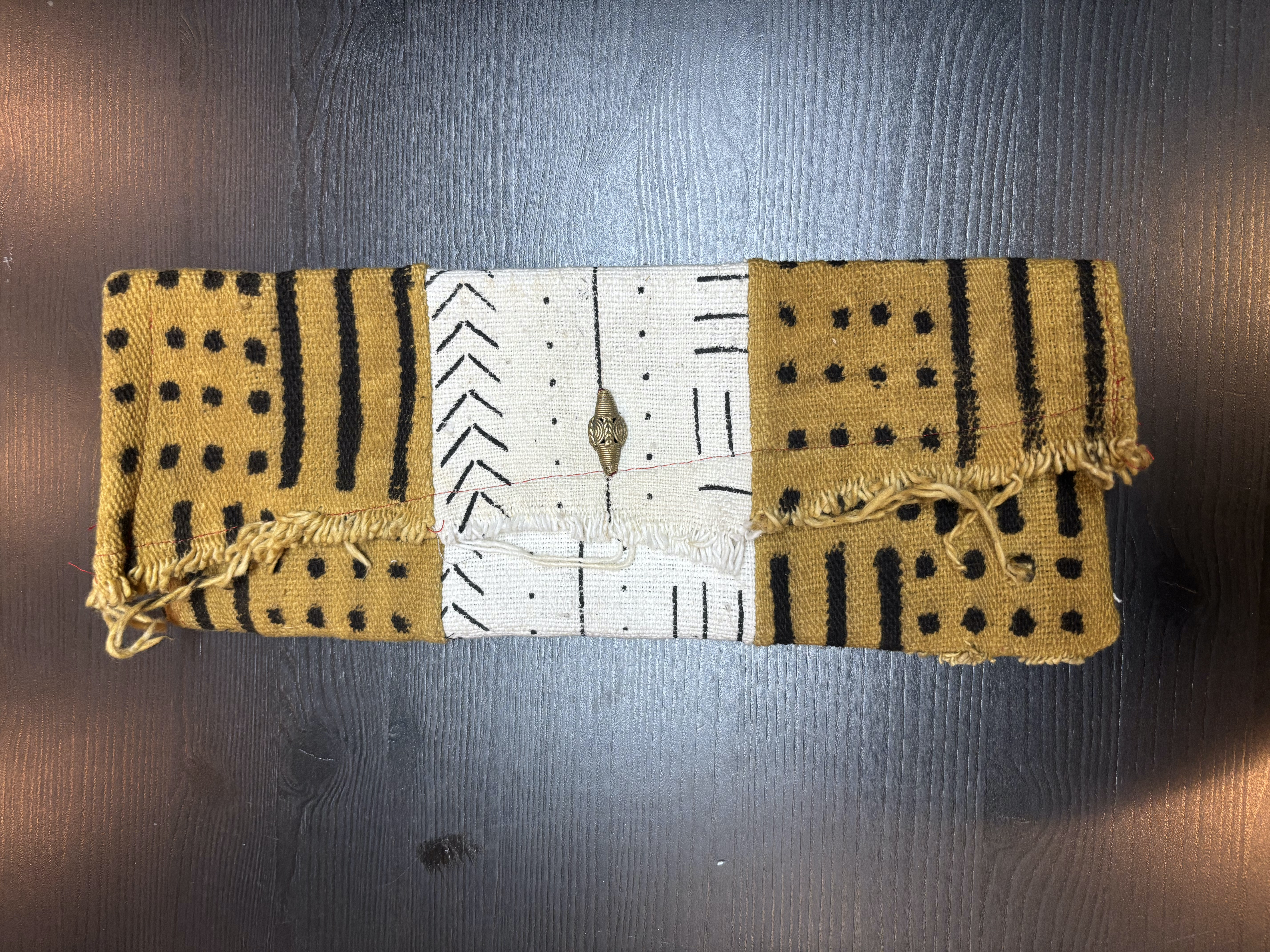 Tan & White Mudcloth Clutch