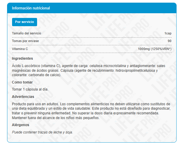 Life Pro Vitamina C 1000 Mg 90 Cápsulas