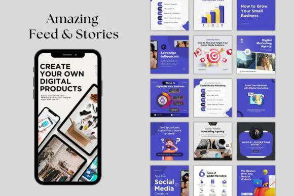 250 Digital Marketing Agency Social Media Posts Canva Marketing agency | Marketing bundle, branding kit| Marketing Template instagram neon
