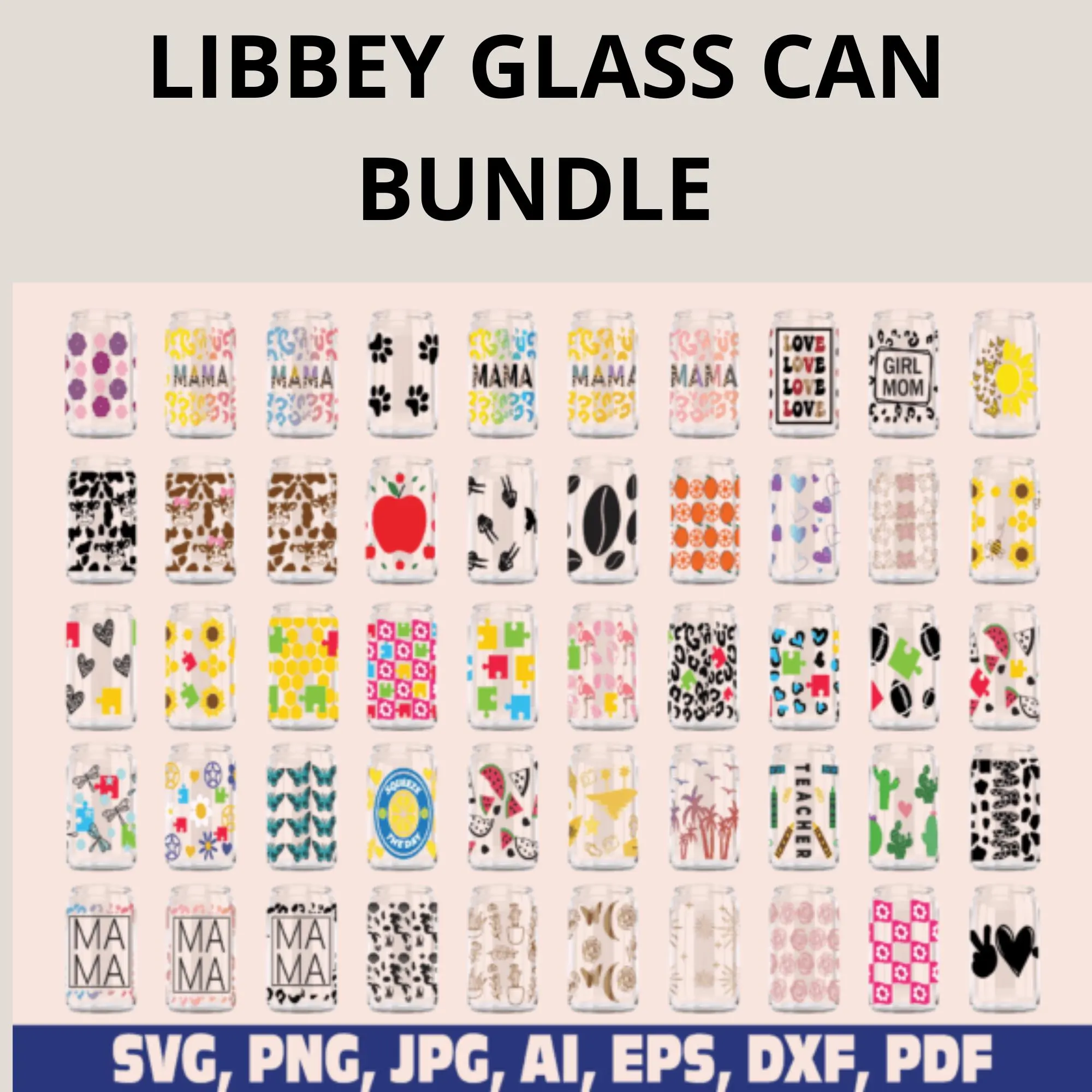 Libbey Glass Can Bundle , 16oz Glass Can svg, Libbey Glass Can Wrap, svg Files for Cricut & Silhouette Cameo, Glassware svg,Silhouette Cameo