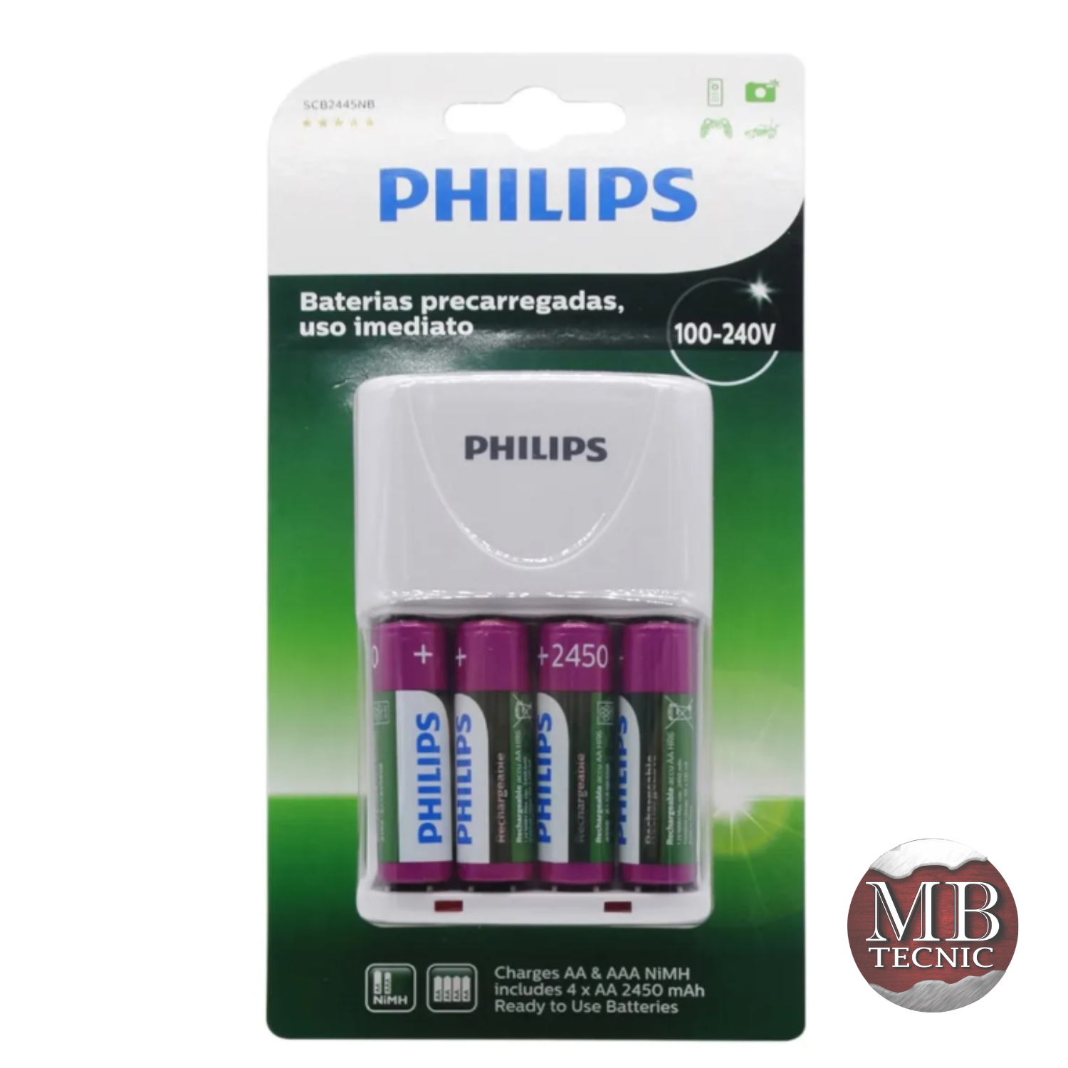 Cargador de pila Philips SCB2445NB - 110V/220V entrada