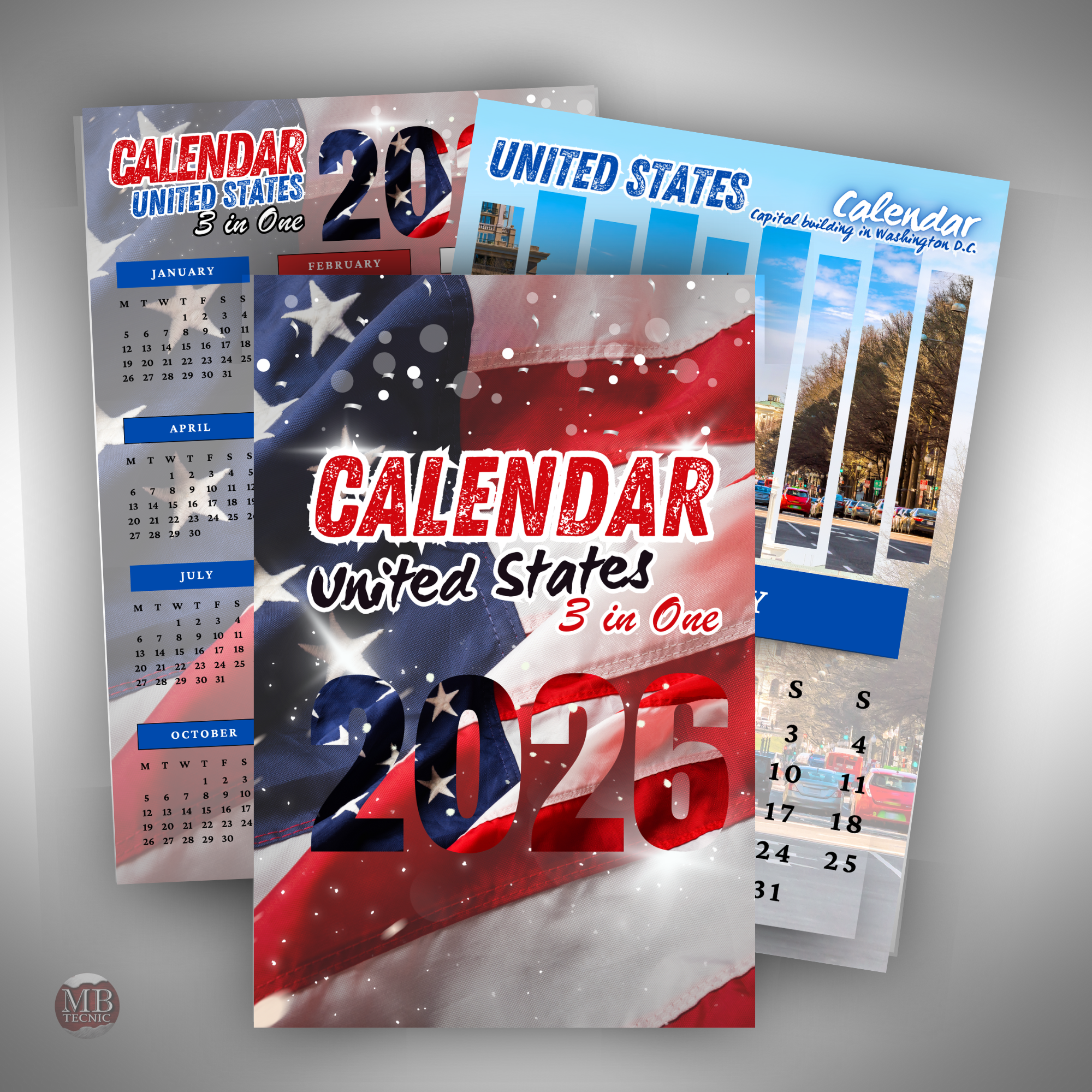09-Calendar United States 2026 3 in One