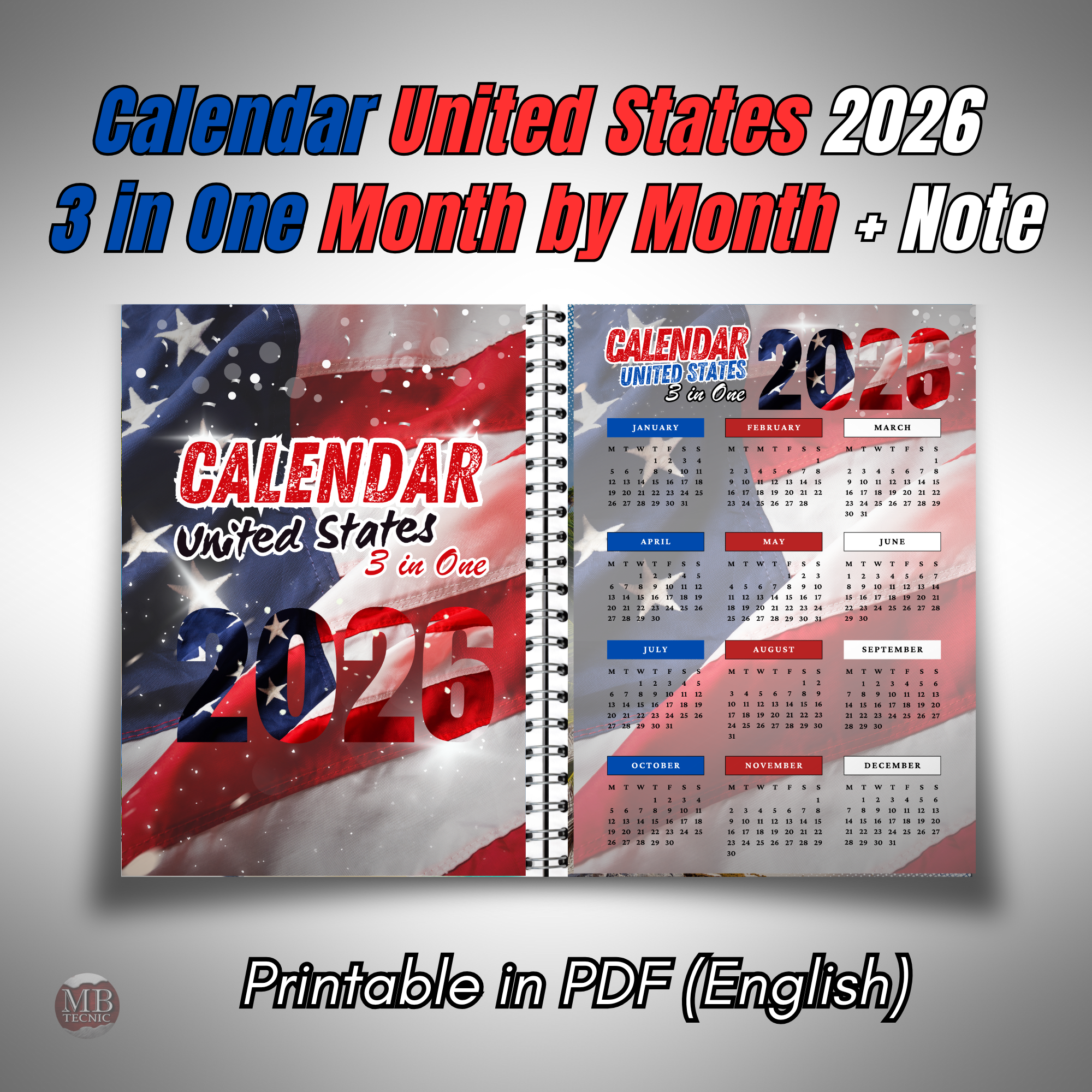 09-Calendar United States 2026 3 in One