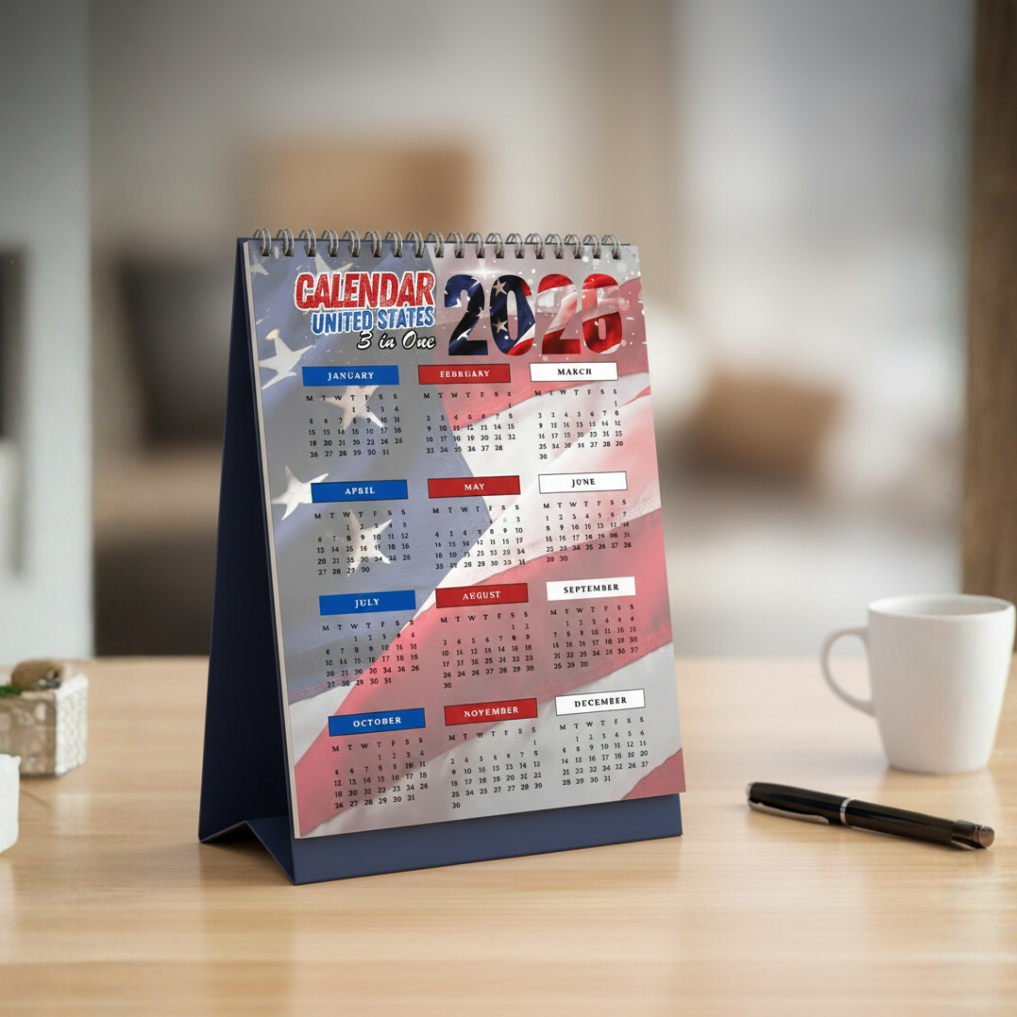 09-Calendar United States 2026 3 in One