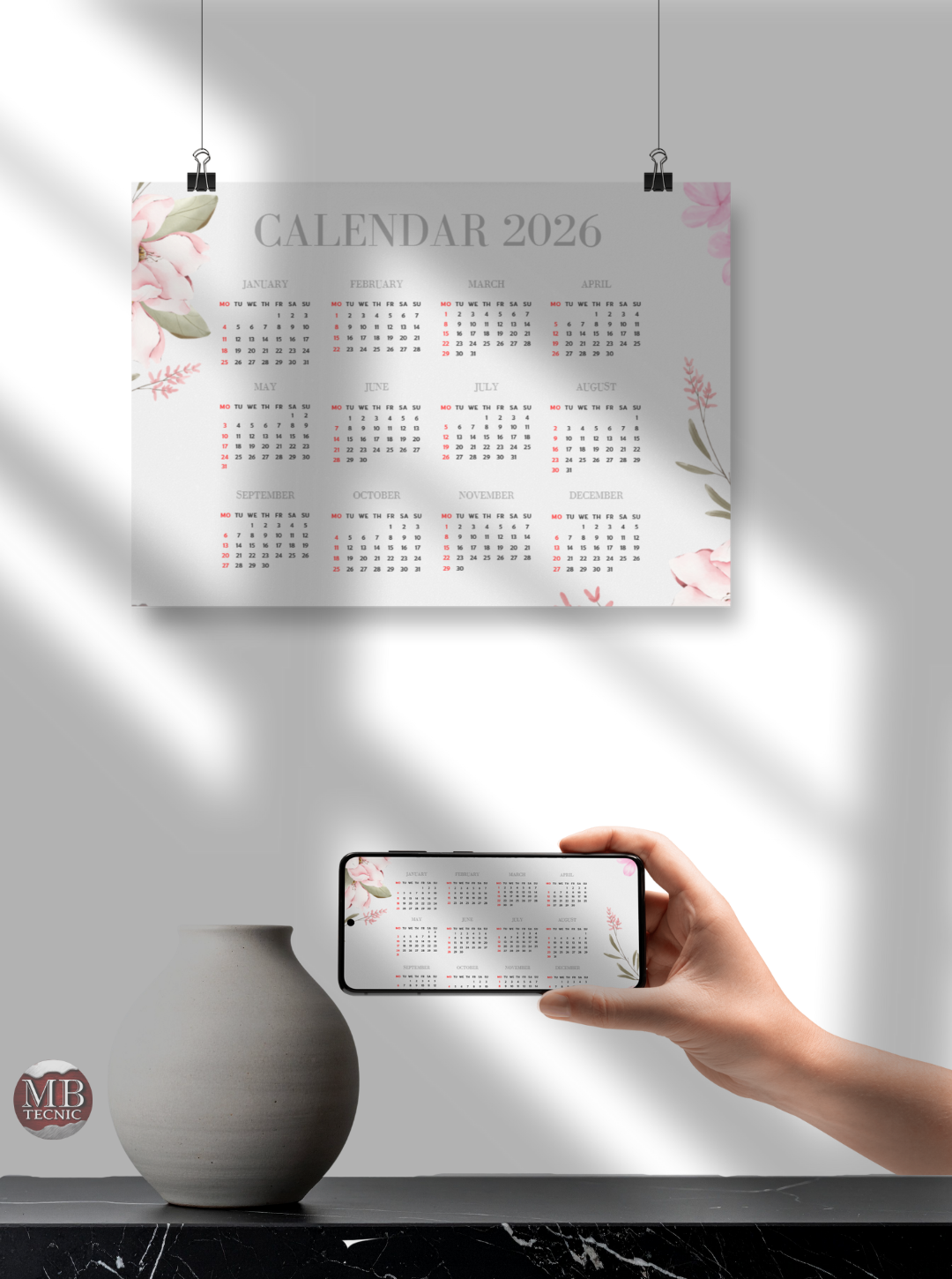 20-Calendario Flores 2026 (Ingles)-Simple