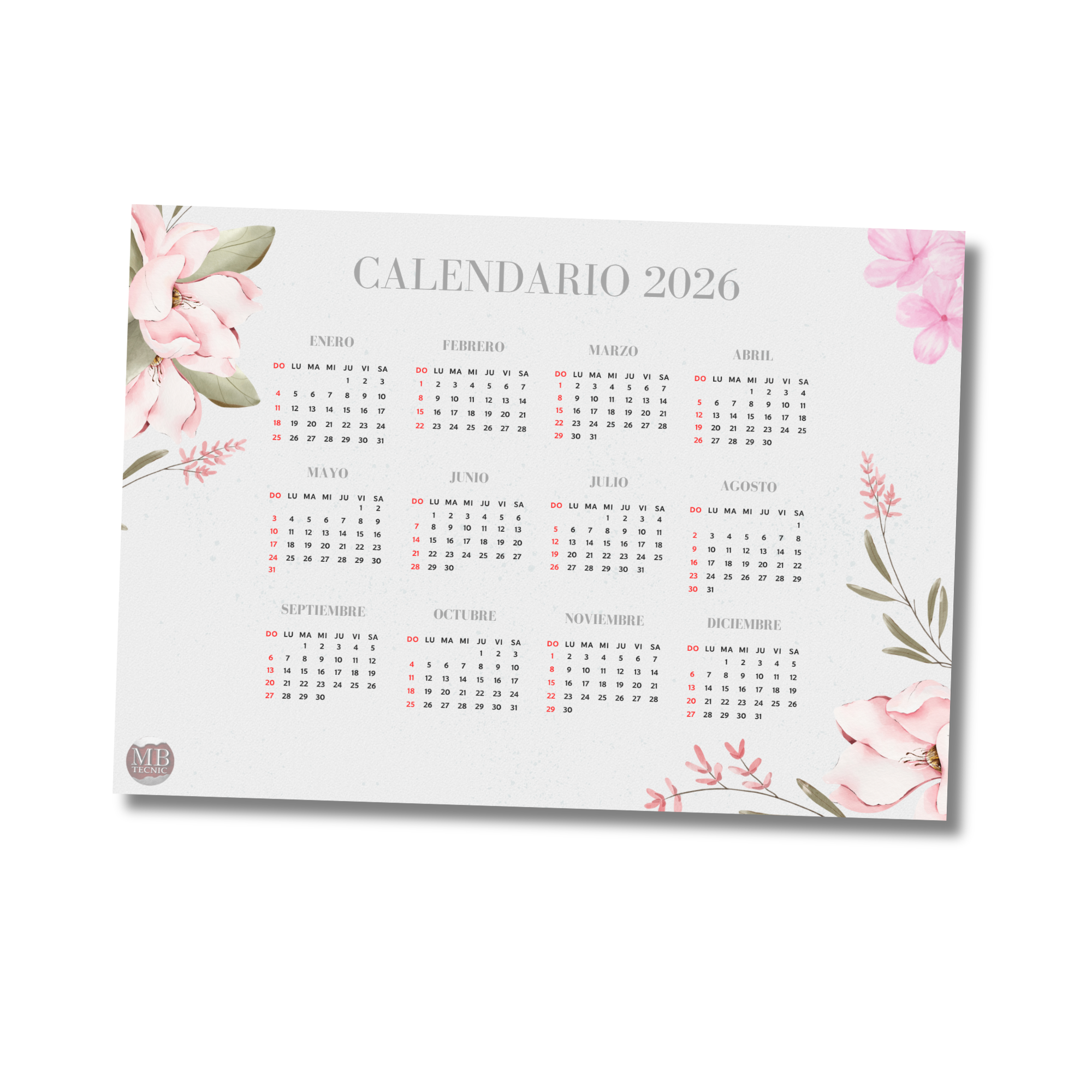 19-Calendario Flores 2026 (Español)-Simple