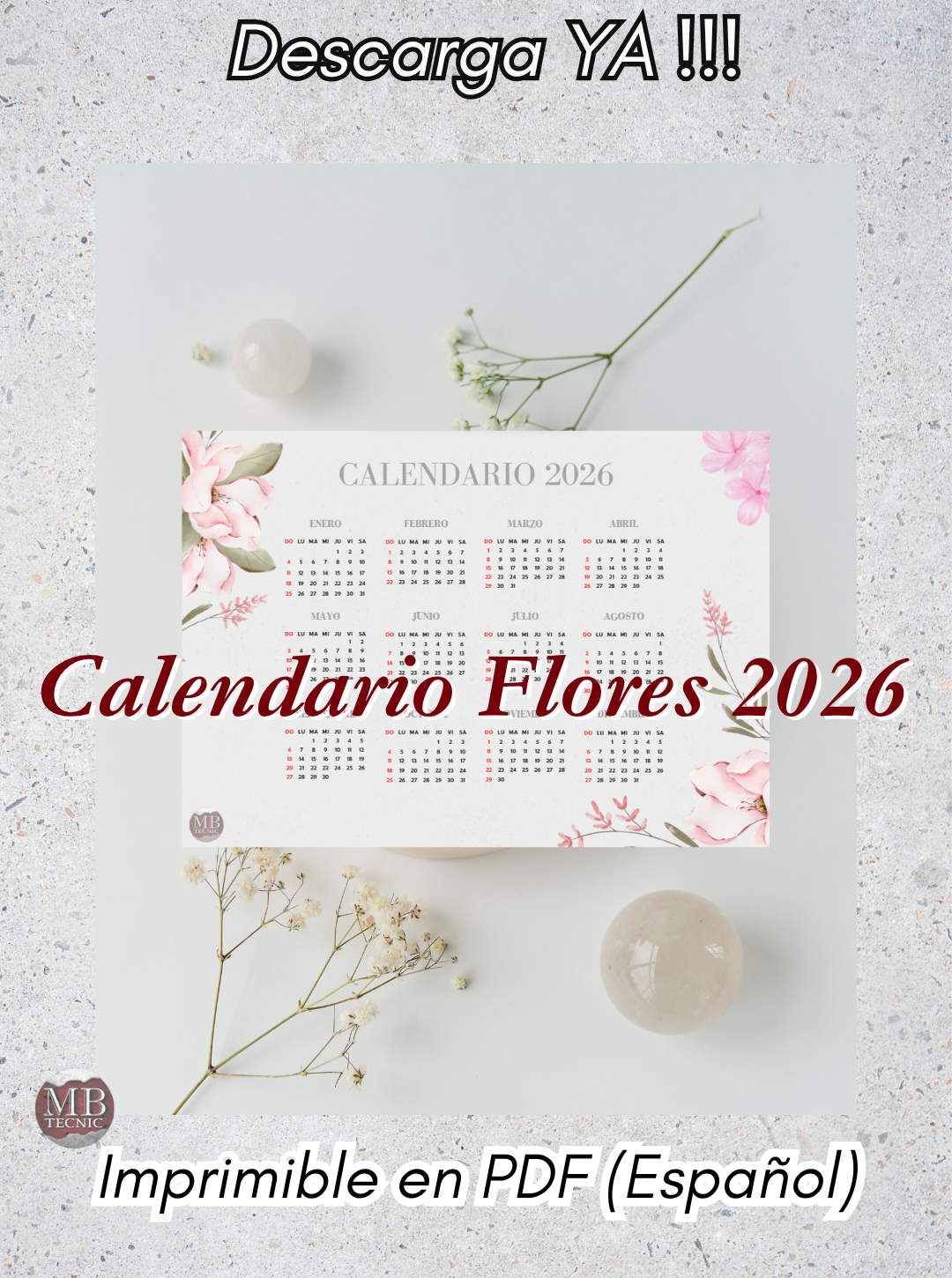 19-Calendario Flores 2026 (Español)-Simple