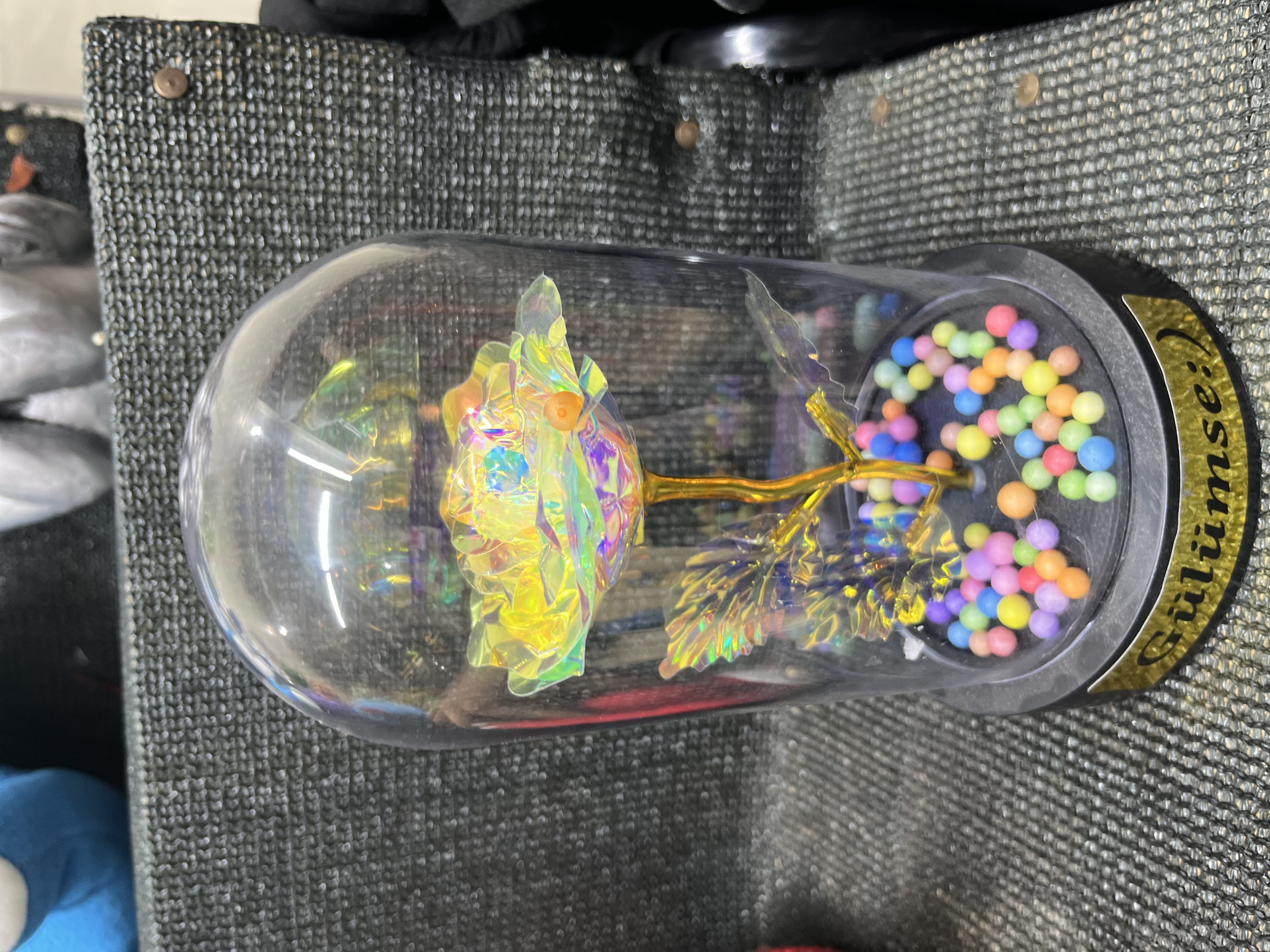 Dekoratif Cam Fanusta Altın Gül