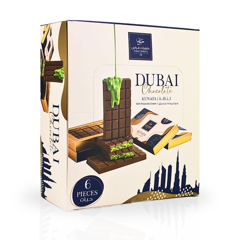 Dubai Kunafa Chocolate Bar – 6 Pieces Gift Box