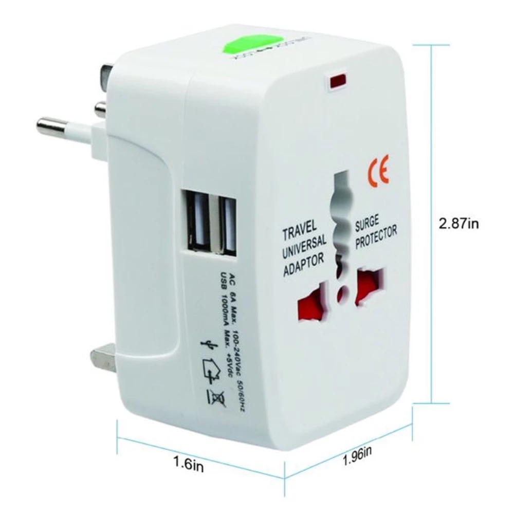 Universal Travel Adapter with 1 Power Output and 2 USB Ports | Safety | Compact | Mobile