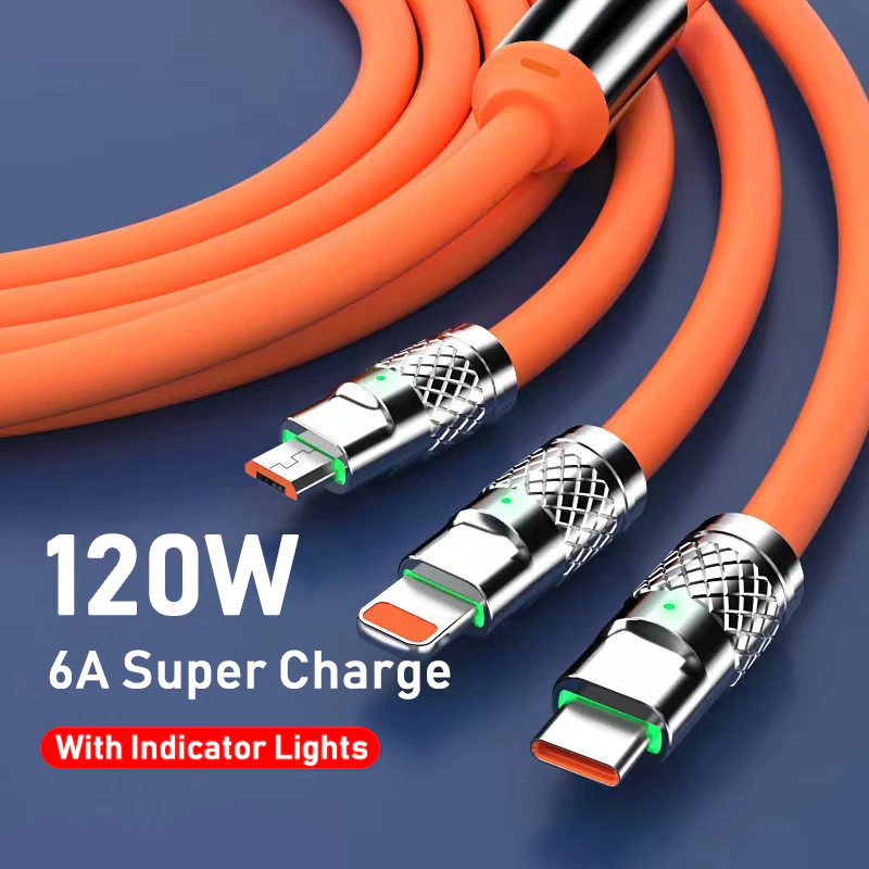 3-in-1 Fast Charging Green Cable (120W, 6A Max) - 1.2m