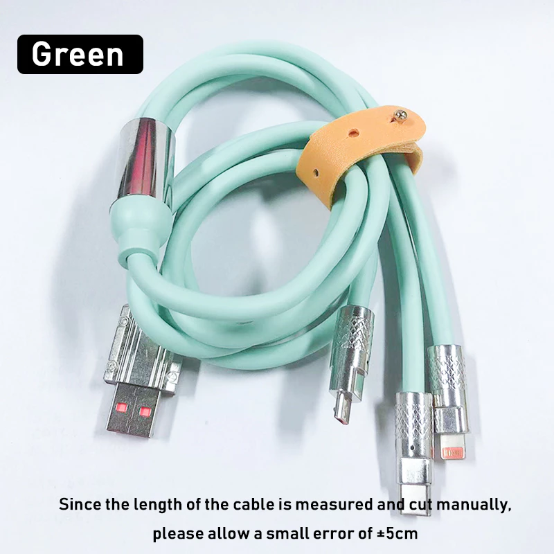 3-in-1 Fast Charging Green Cable (120W, 6A Max) - 1.2m