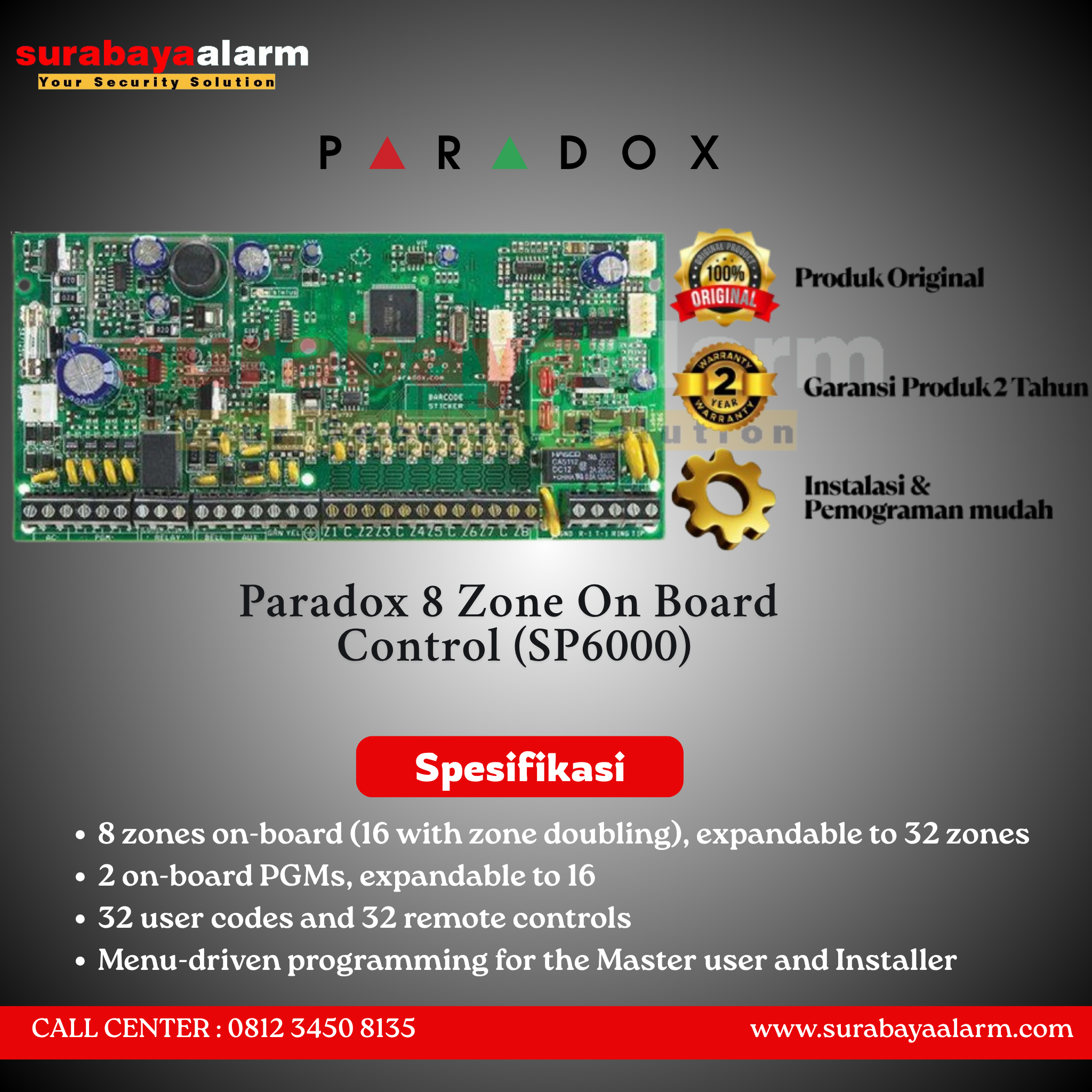 Paradox 8 Zone On Board Control (SP6000)