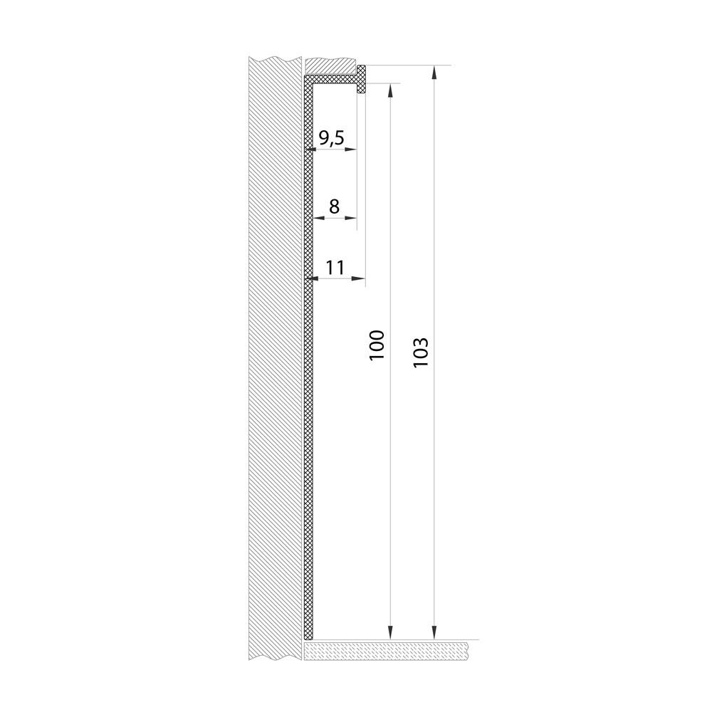 FLUSH-MOUNTED ALUMINIUM SKIRTING BOARD, 103 MM