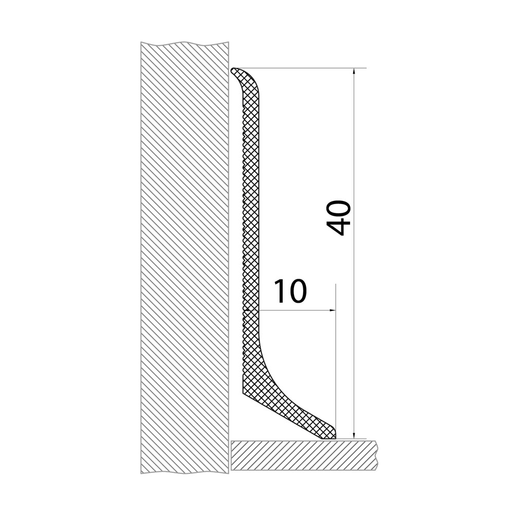 OVERHEAD ALUMINIUM SKIRTING BOARD, 40 MM