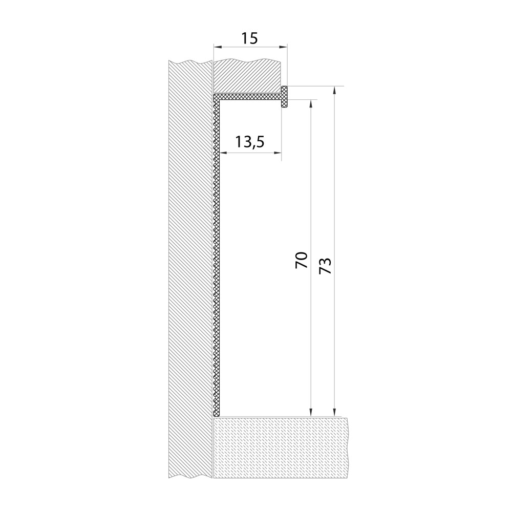 FLUSH-MOUNTED ALUMINIUM SKIRTING BOARD, 70 MM