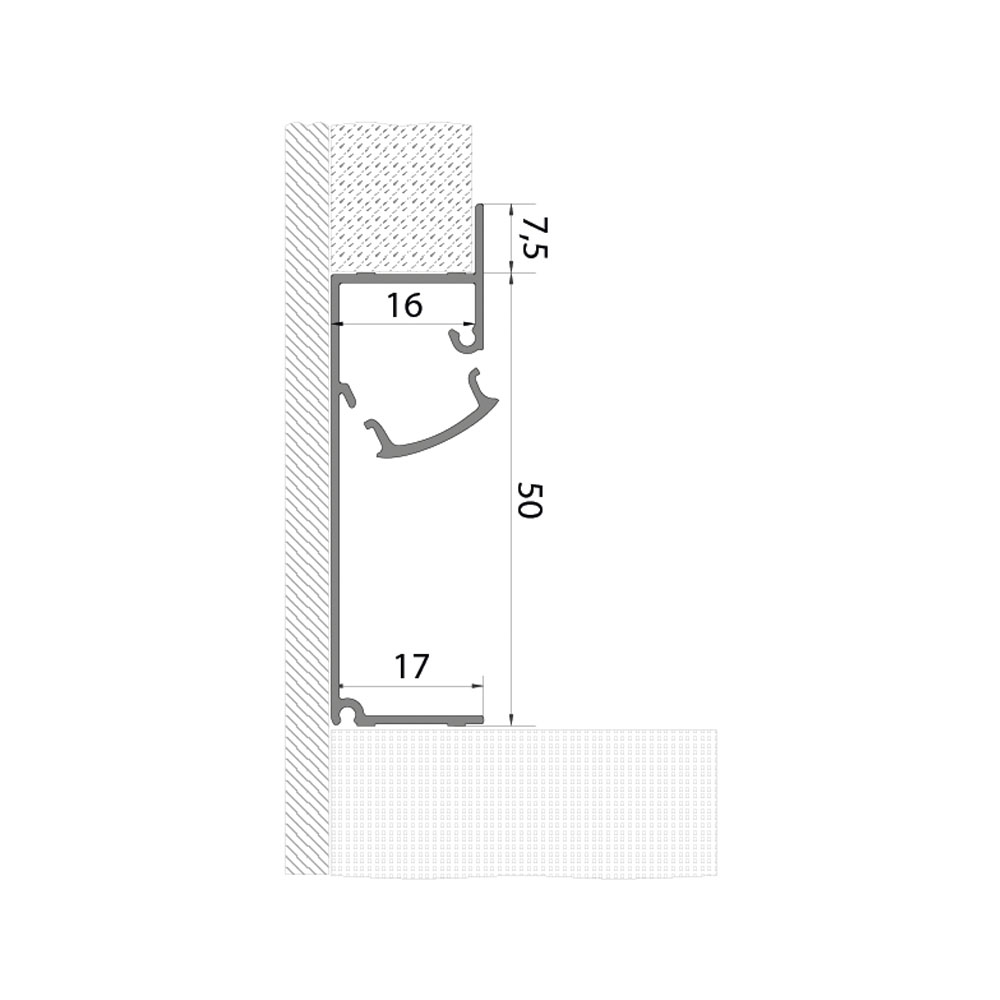 FLUSH-MOUNTED SKIRTING BOARD WITH LED LIGHTING, 61.5 MM