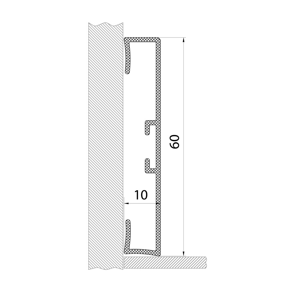 OVERLAY PLINTH ALUMINIUM RECTANGULAR, 60 MM