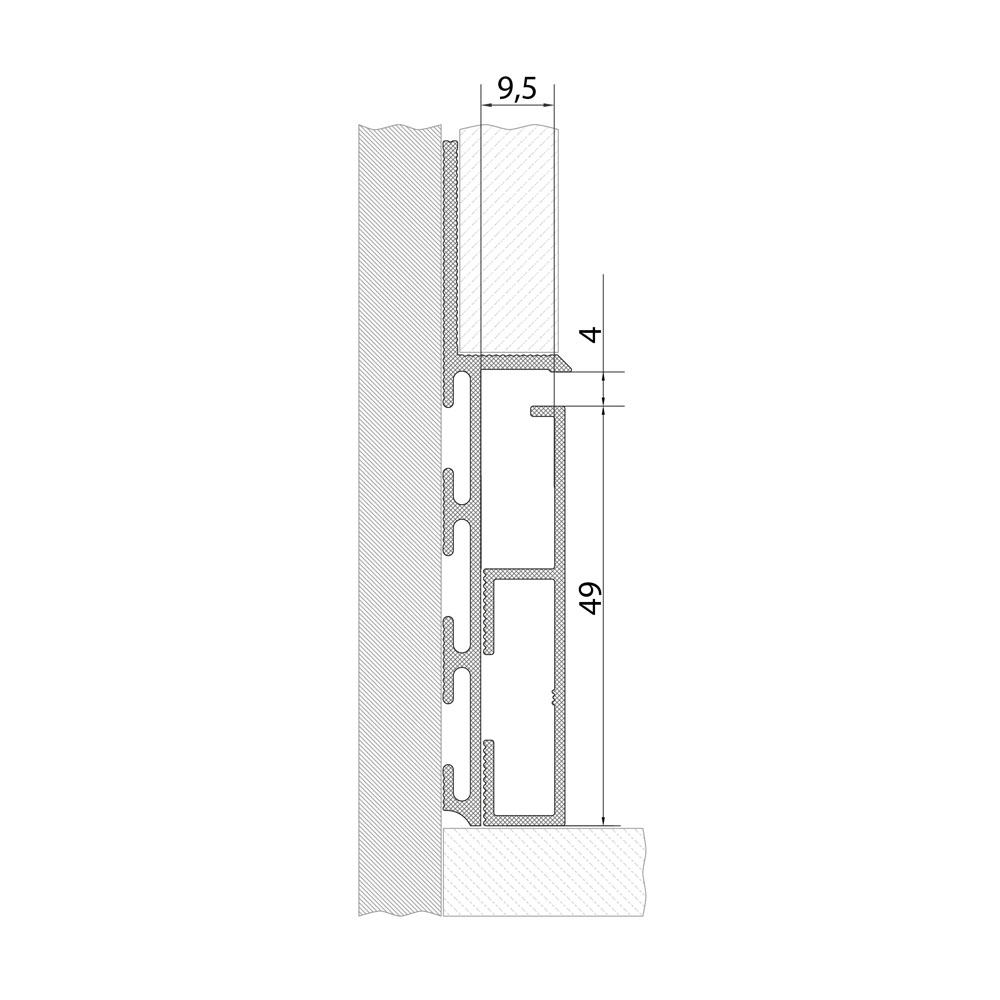 ALUMINIUM INSERT FOR FLUSH-MOUNTED SKIRTING BOARDS