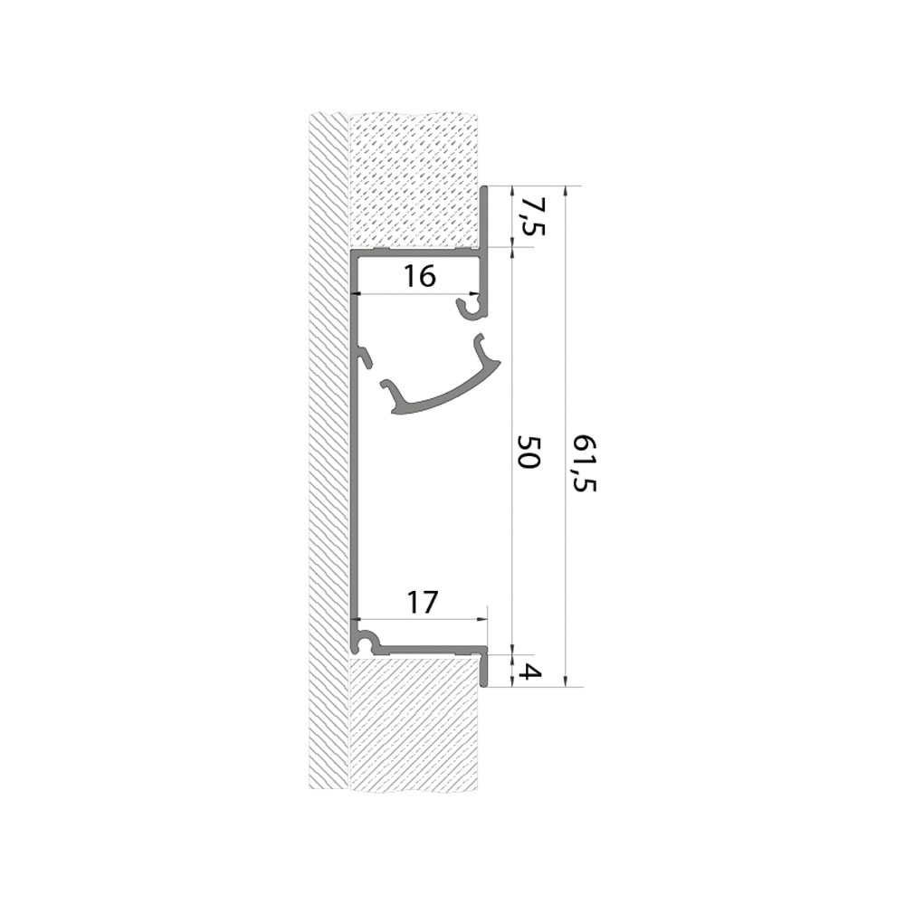 FLUSH-MOUNTED SKIRTING BOARD WITH LED LIGHTING, 61.5 MM