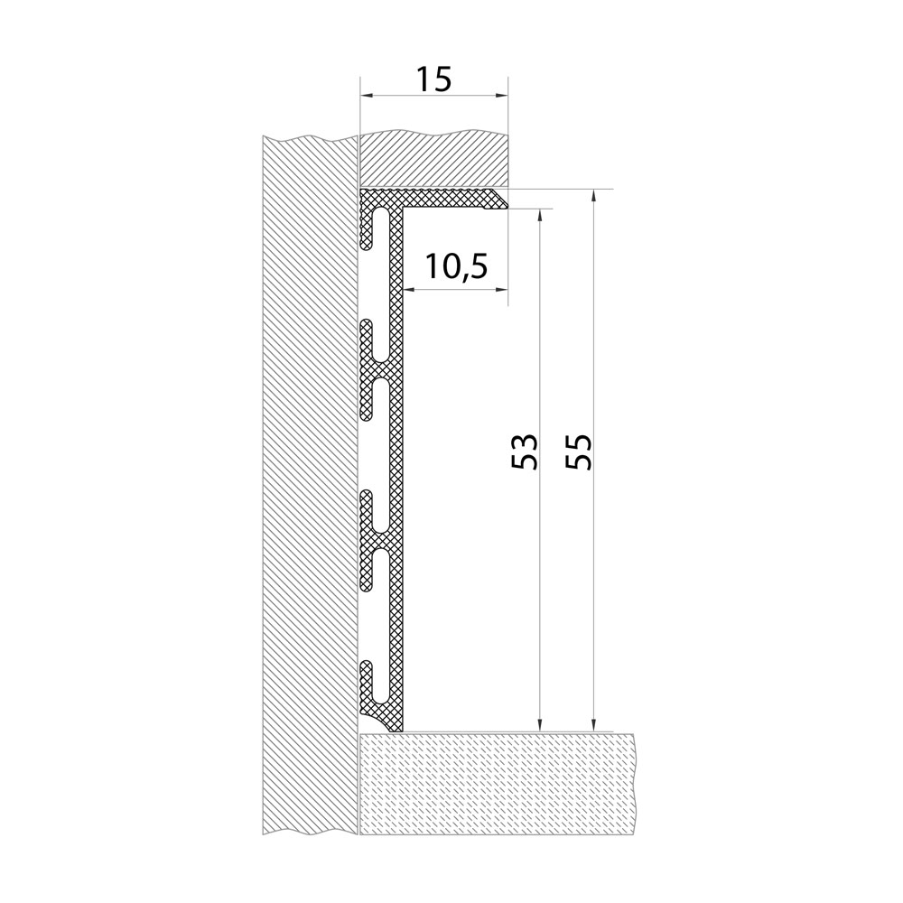 FLUSH-MOUNTED ALUMINIUM SKIRTING BOARD, 53 MM