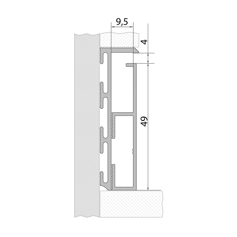 ALUMINIUM INSERT FOR FLUSH-MOUNTED SKIRTING BOARDS