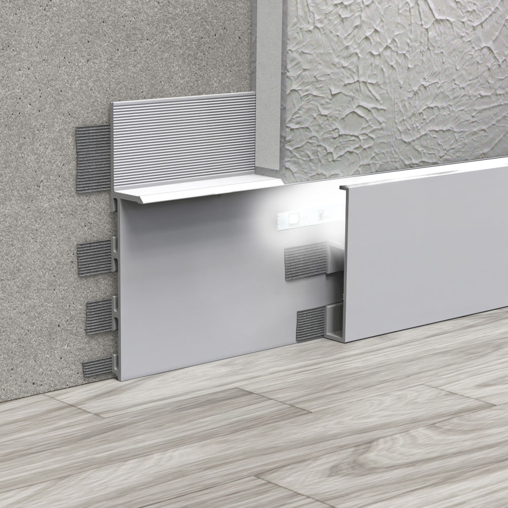 ALUMINIUM INSERT FOR FLUSH-MOUNTED SKIRTING BOARDS