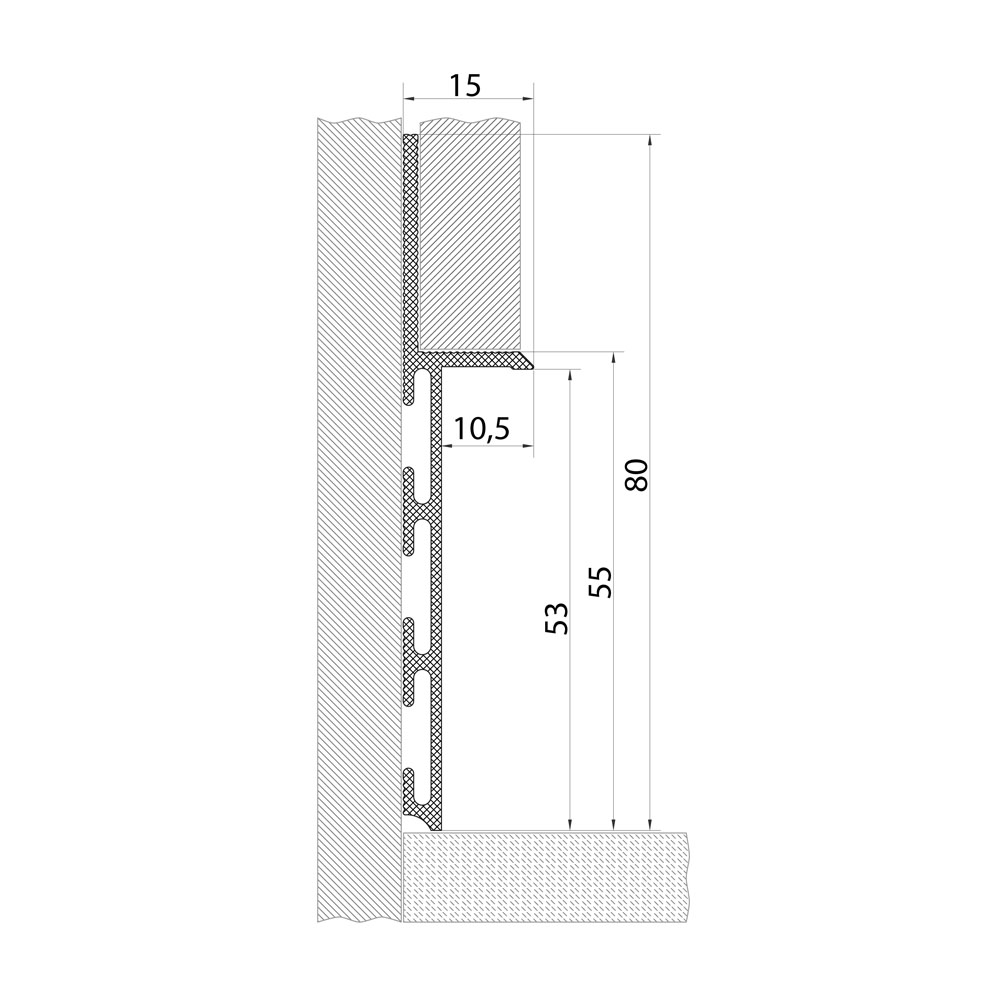 FLUSH-MOUNTED ALUMINIUM SKIRTING BOARD, 80 MM
