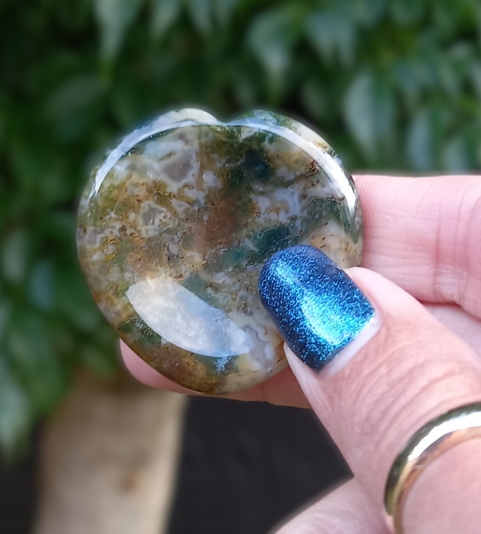 Moss Agate – Heart Worry Stone