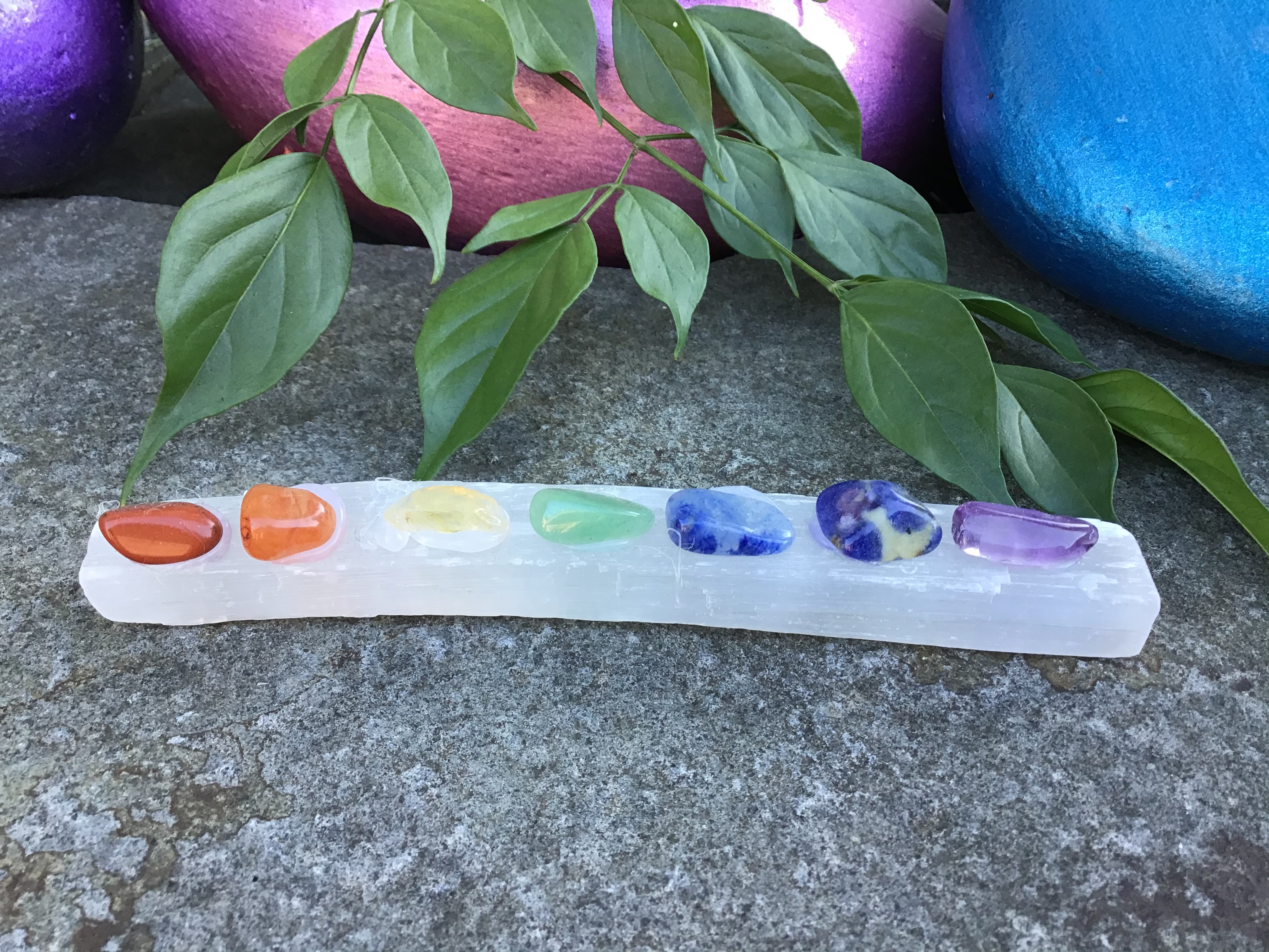 Selenite Wand with Chakra Stones