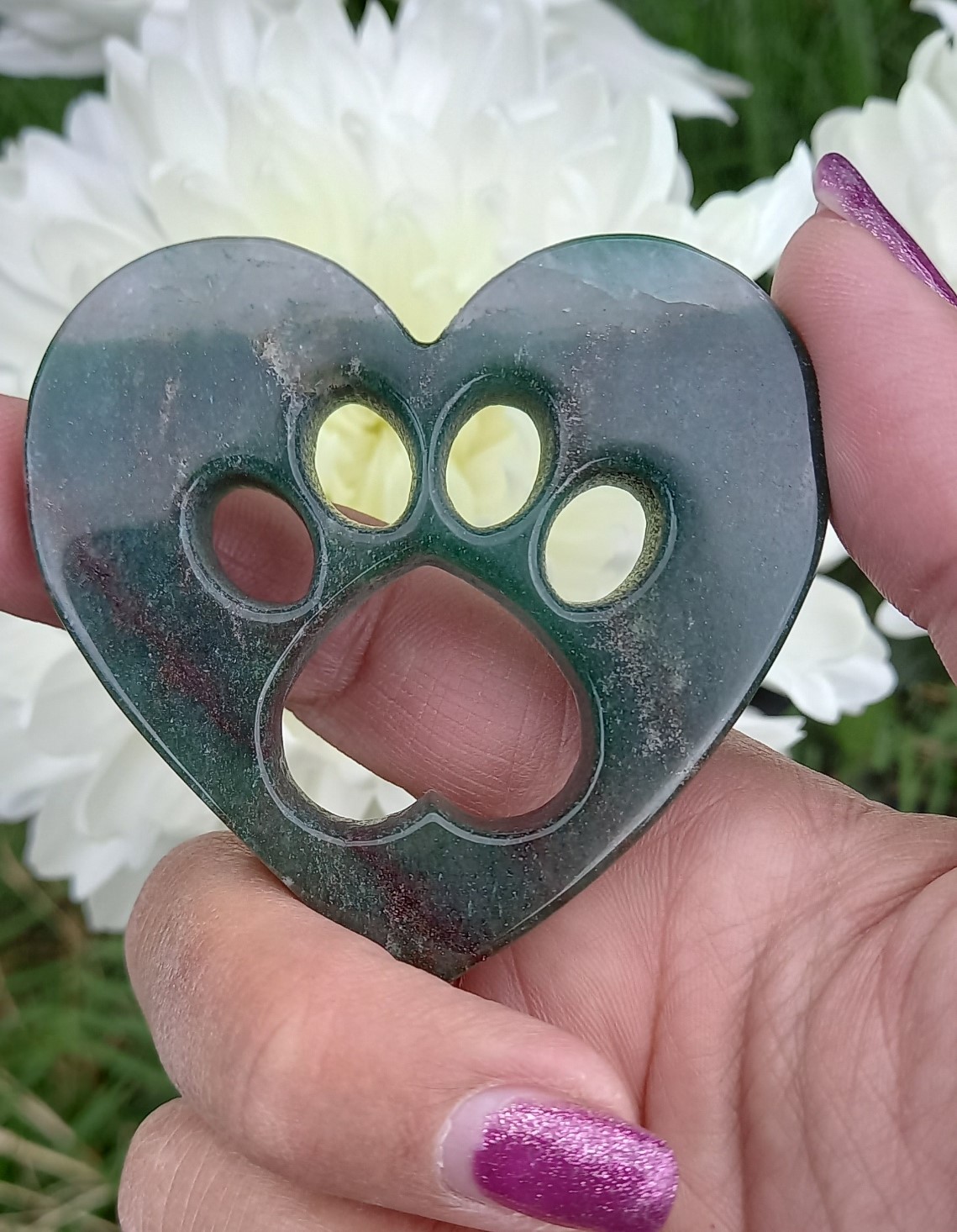 Moss Agate Heart with Paw Print