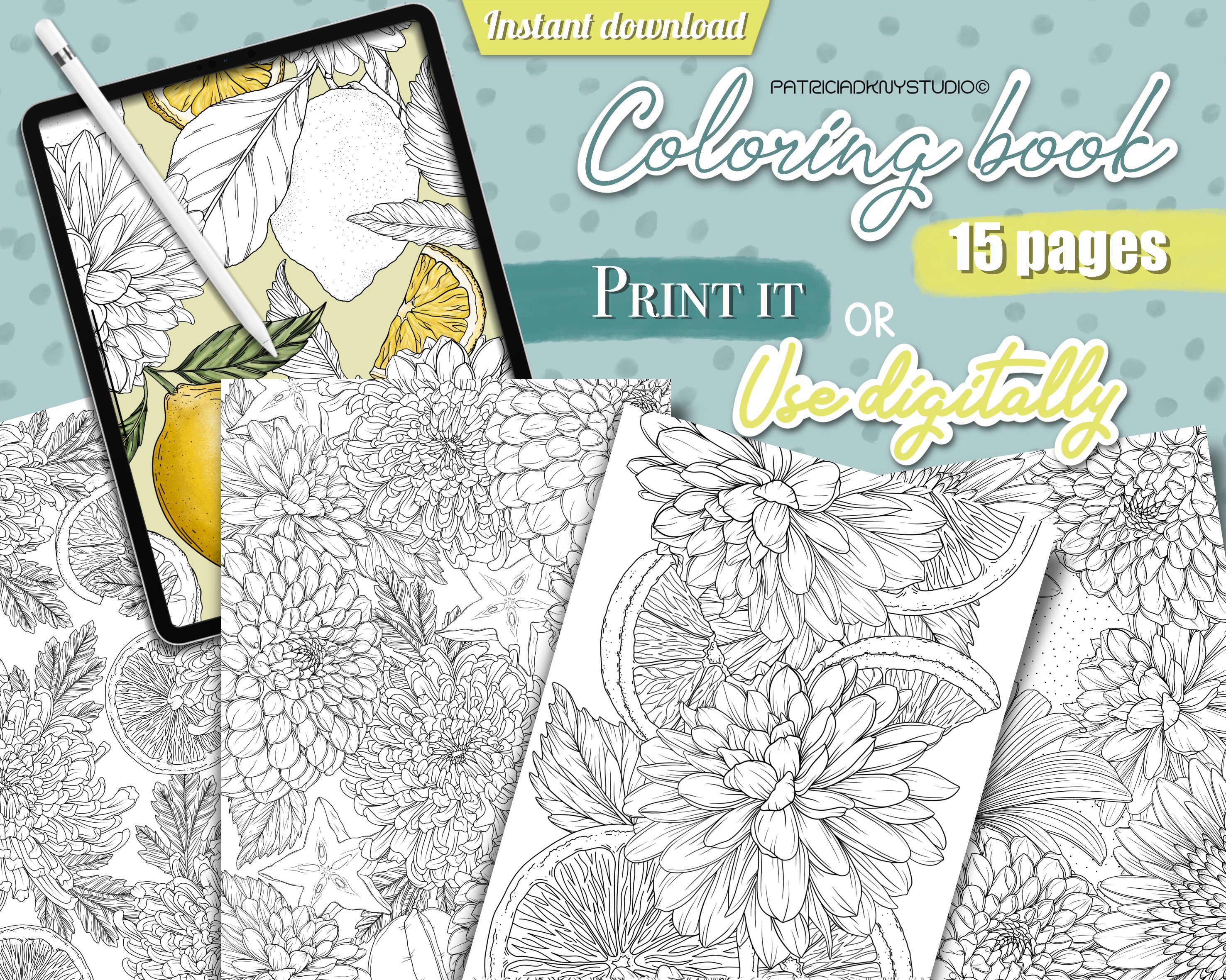 Tropical Fruit and Citrus Coloring Book