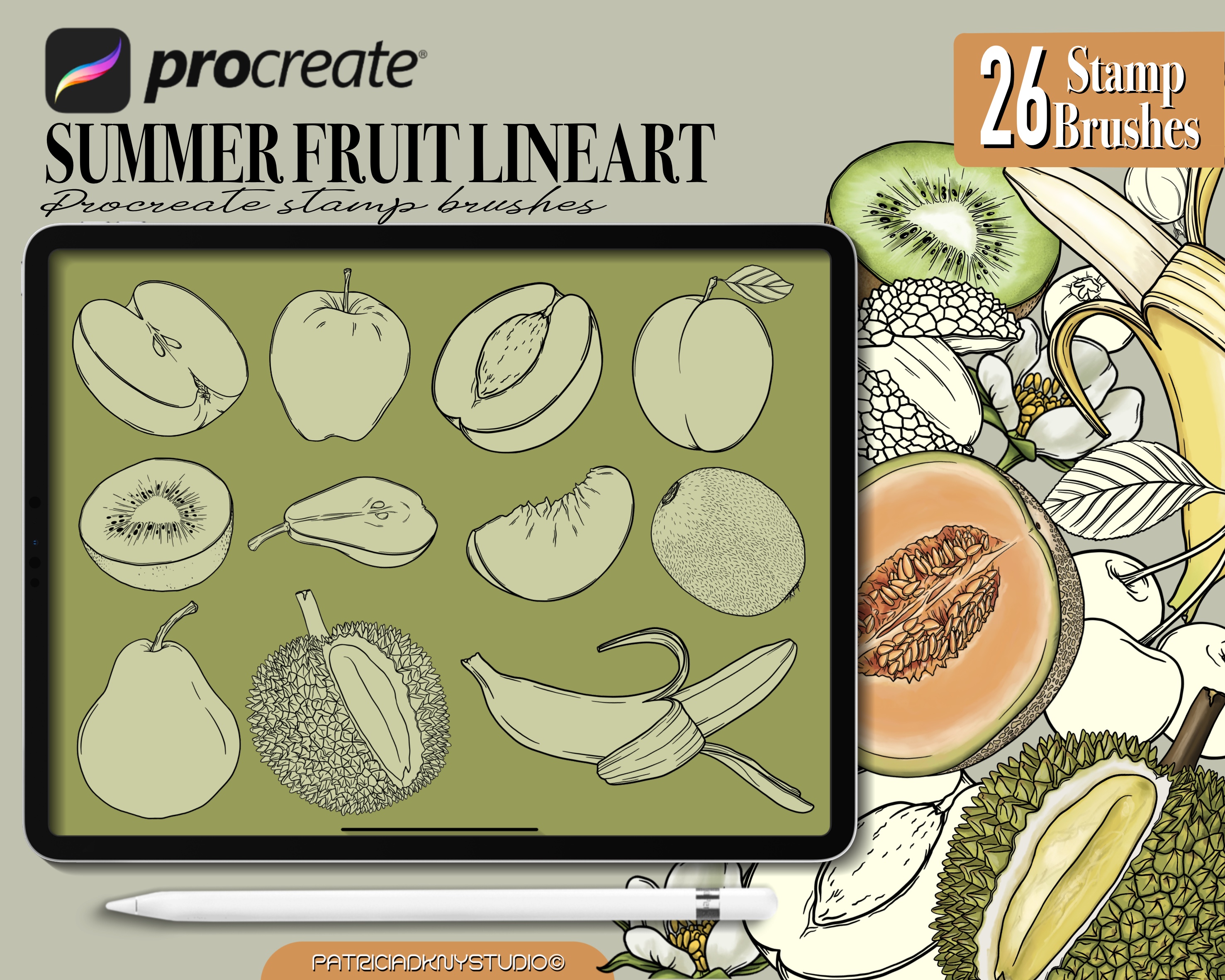 Procreate Fruit Lineart Brushes