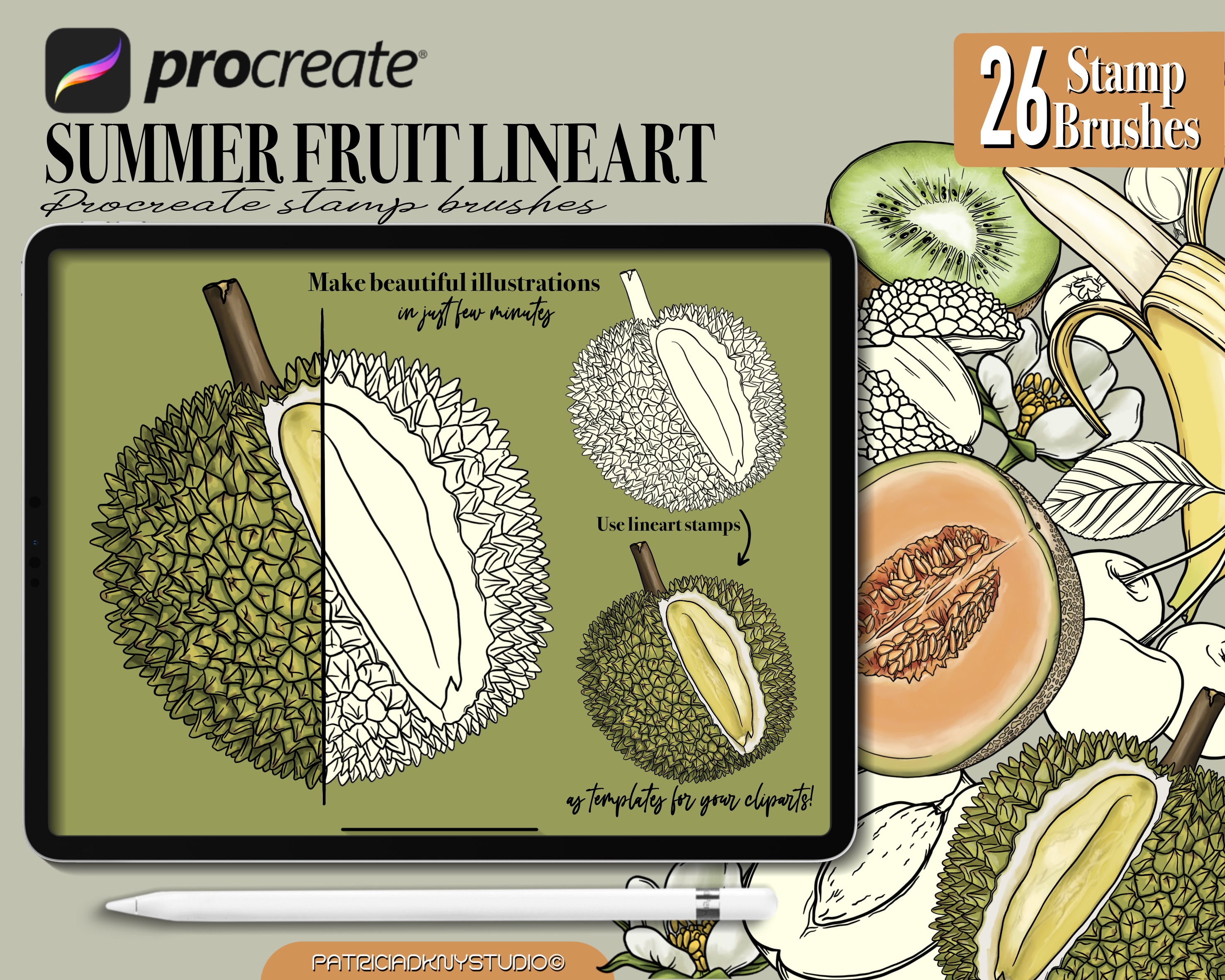 Procreate Fruit Lineart Brushes