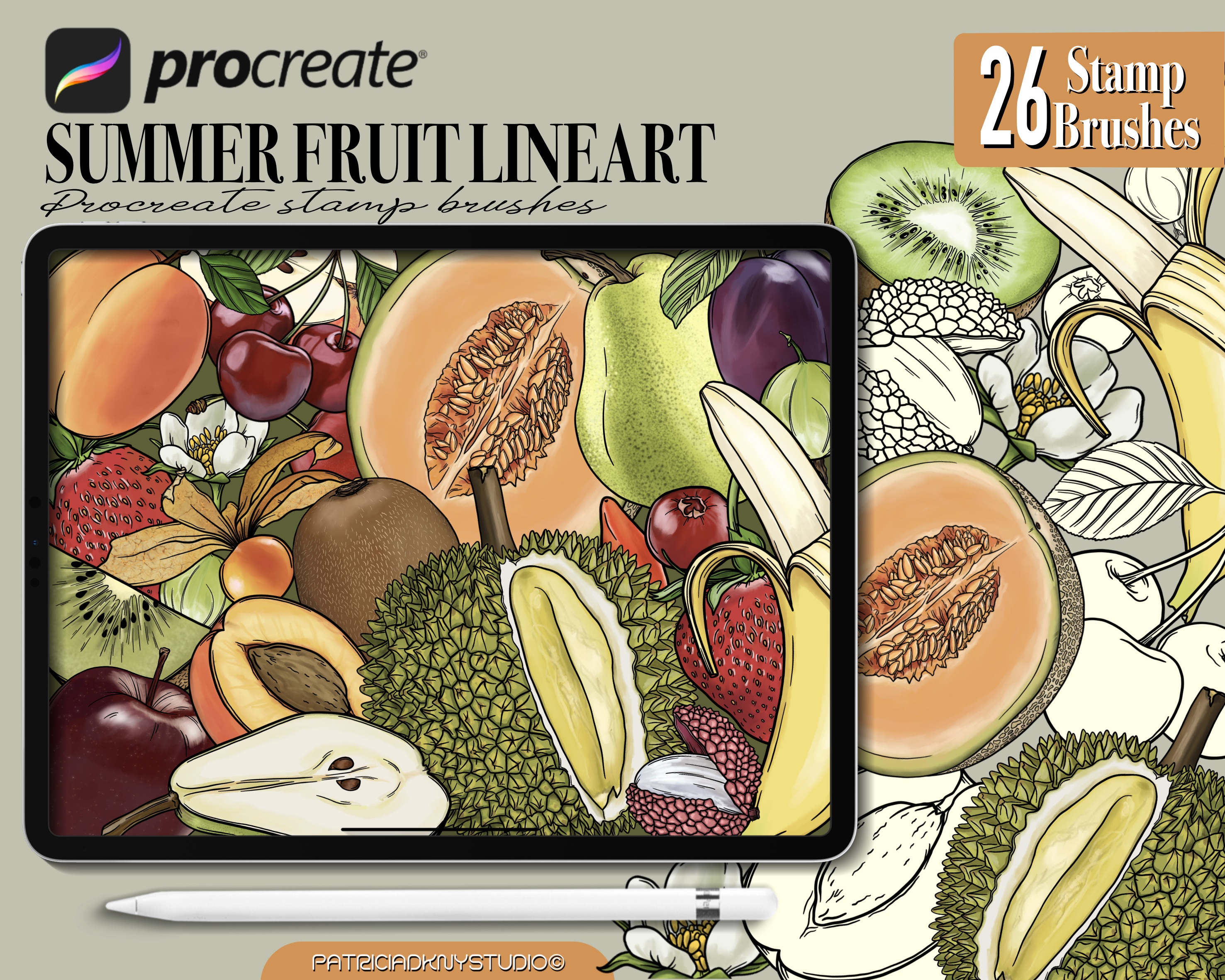 Procreate Fruit Lineart Brushes