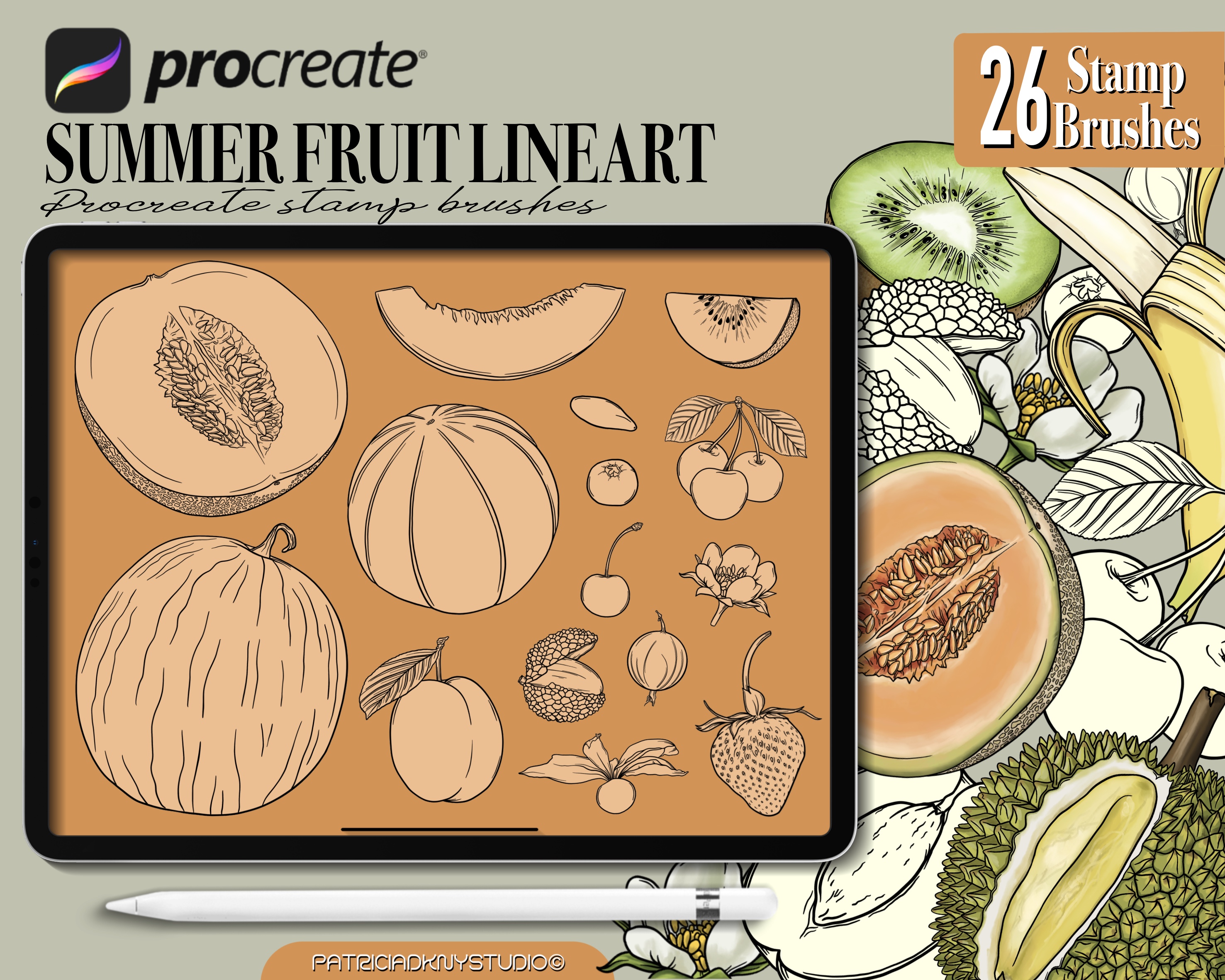 Procreate Fruit Lineart Brushes