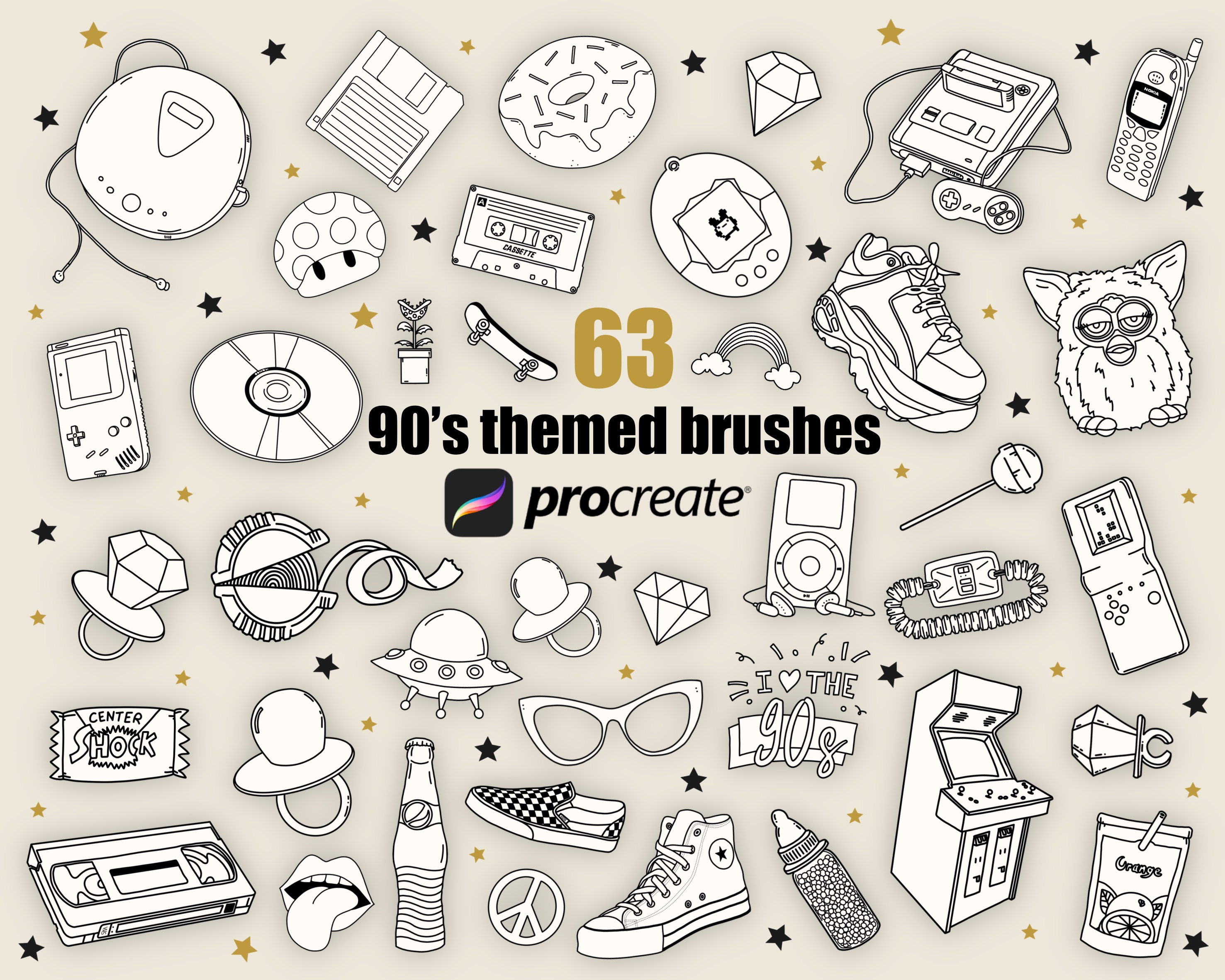 Procreate 90’s themed Brushes