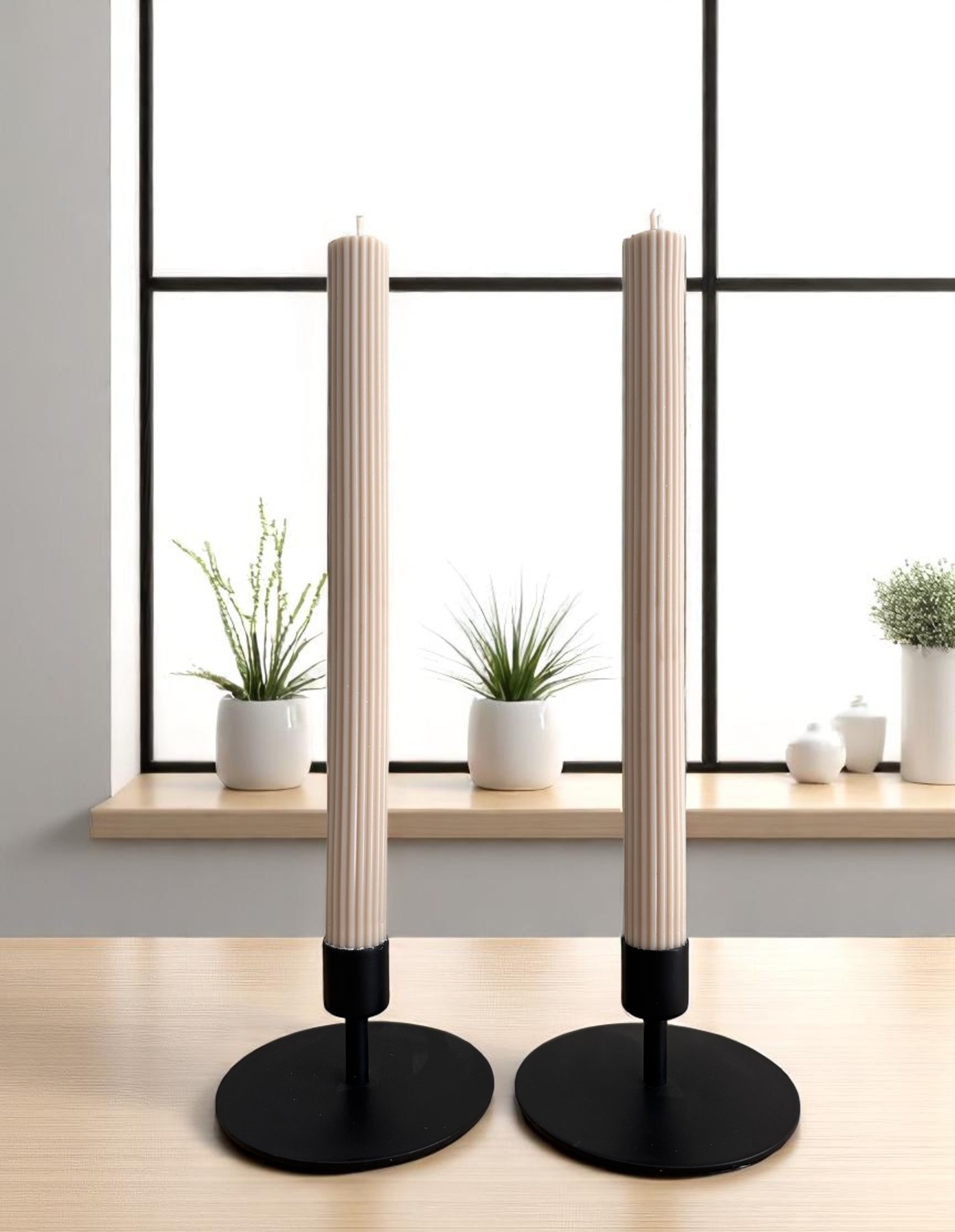 Geribbelde dinerkaarsen set van 2