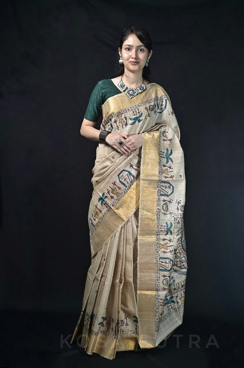 hand printed kosa silk saree