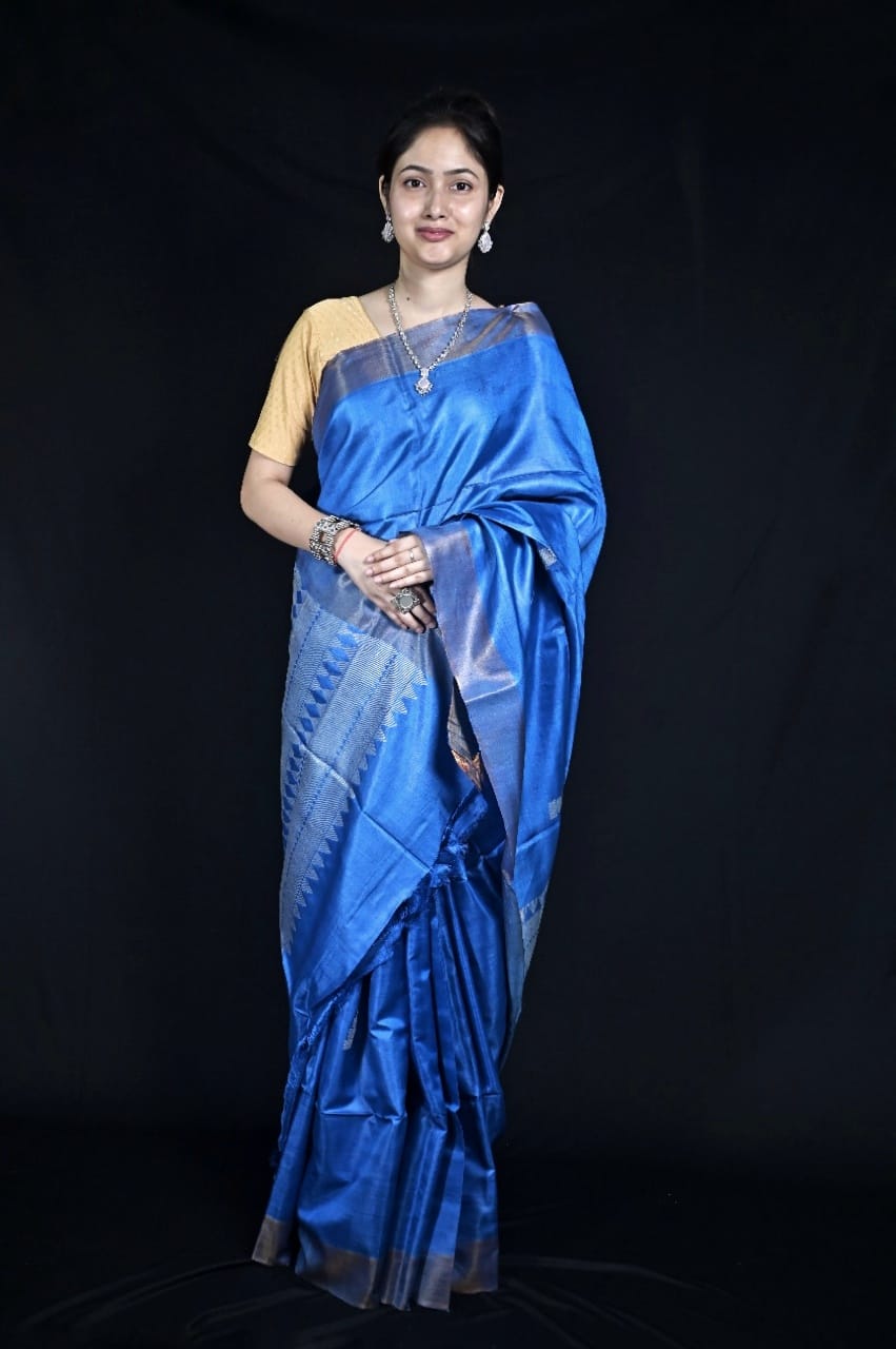 Blue Tussar Silk Saree
