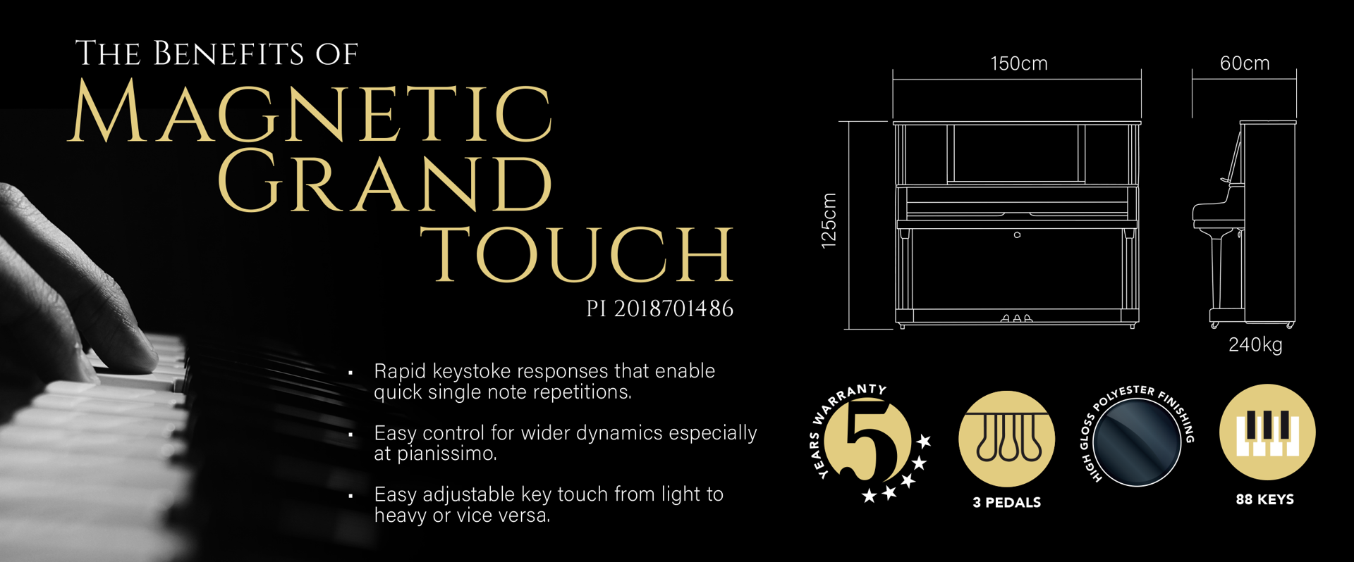 M. Premium MP 125 PE V-6 Upright Piano