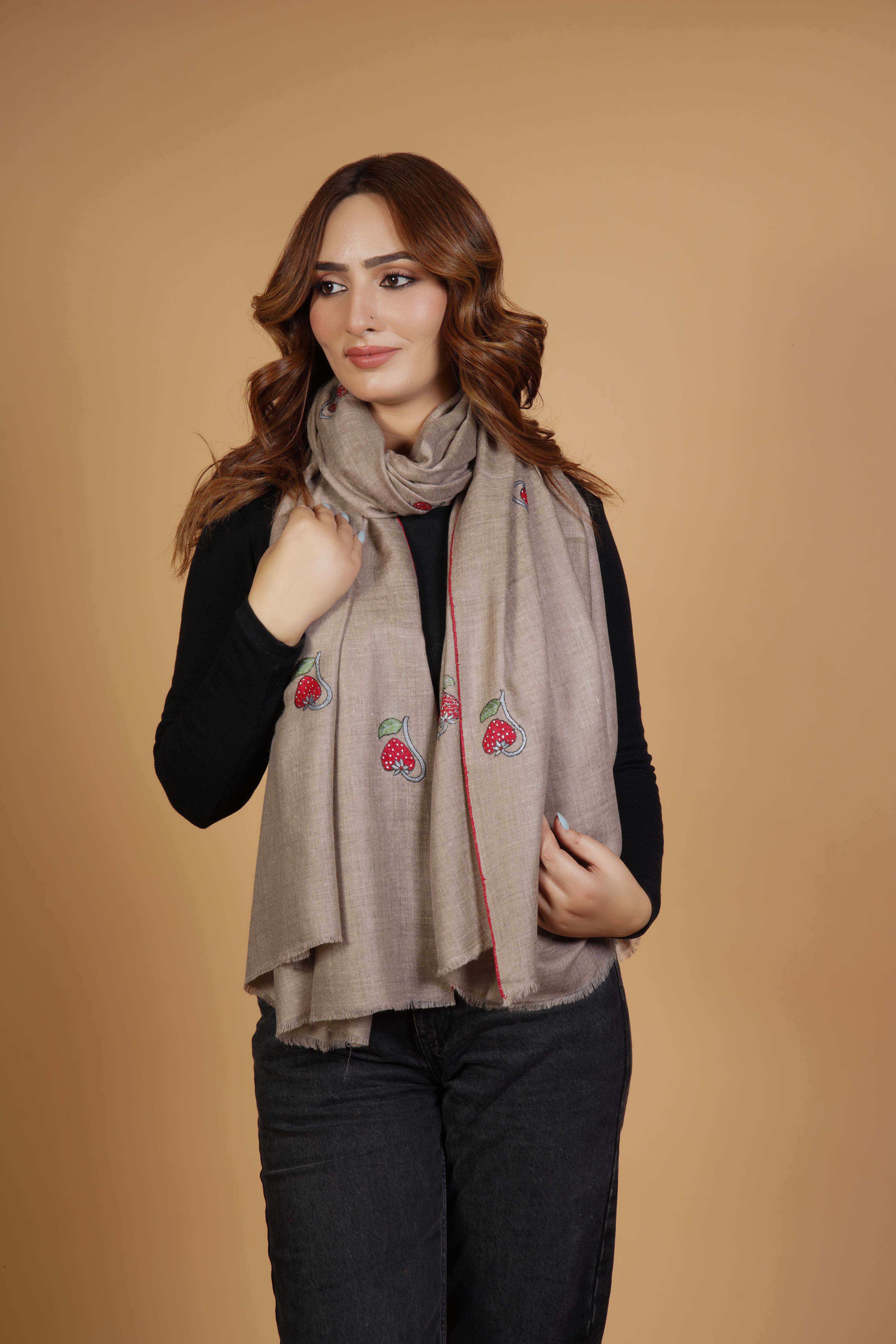 Embroidered Beige Shawl