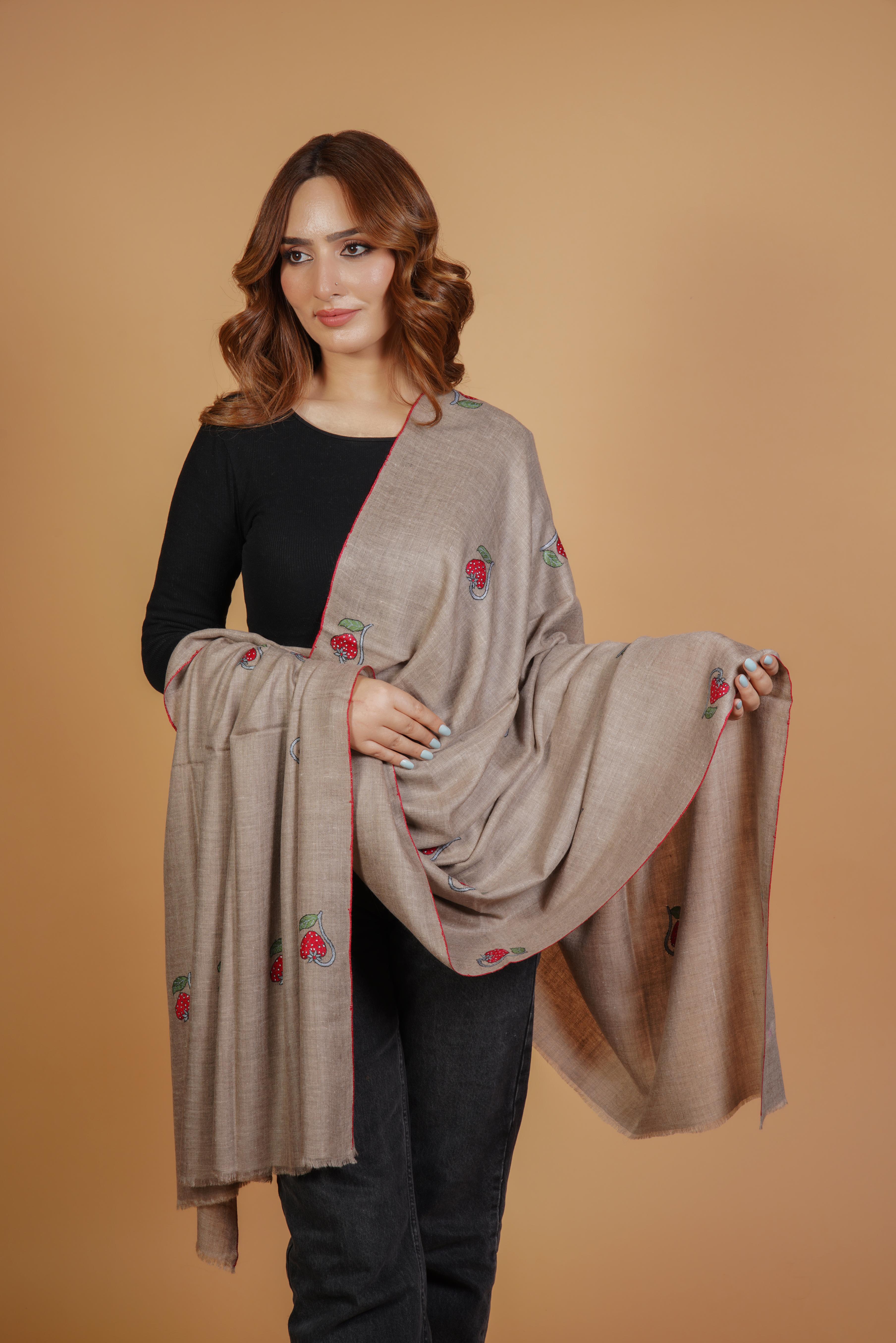 Embroidered Beige Shawl
