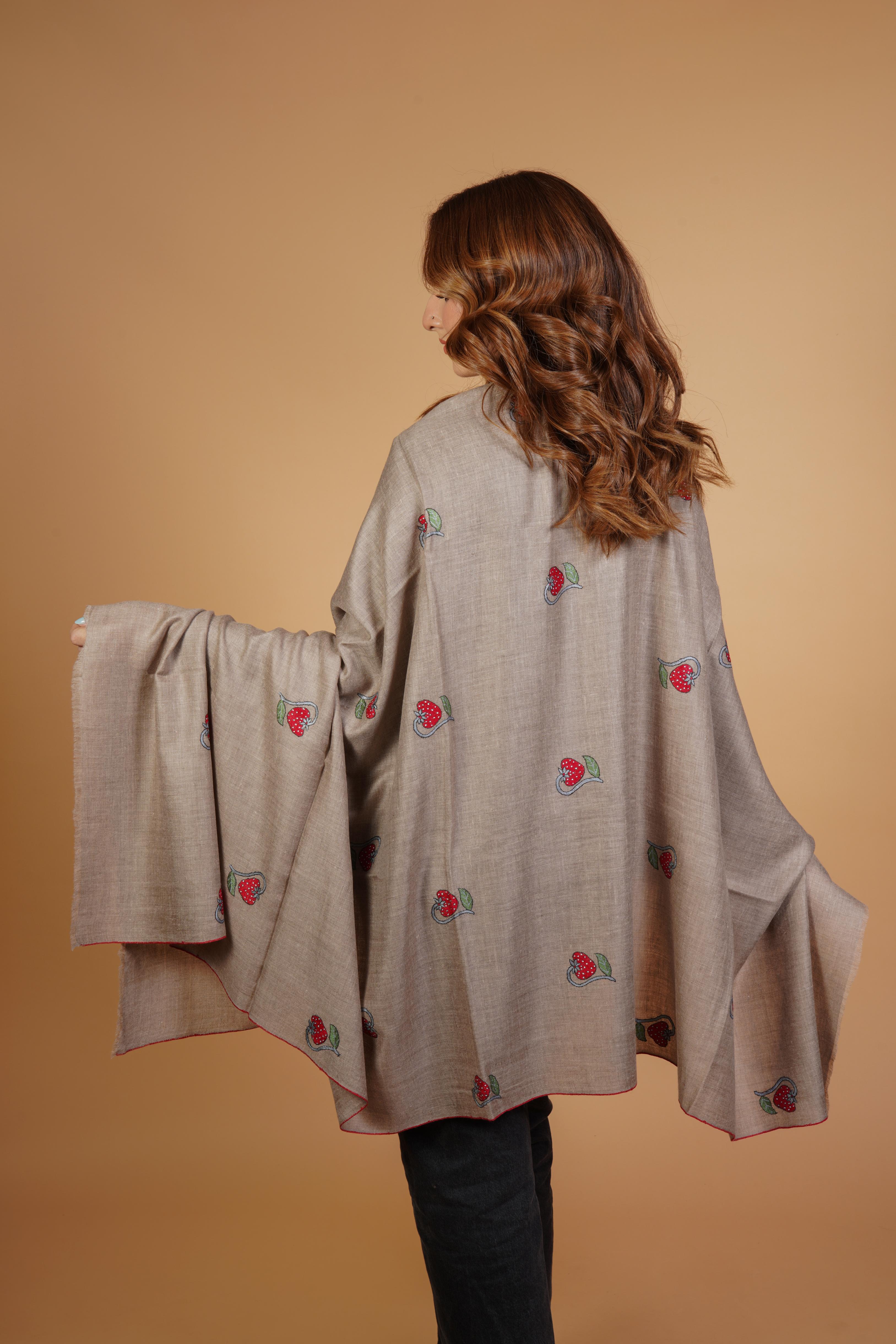 Embroidered Beige Shawl