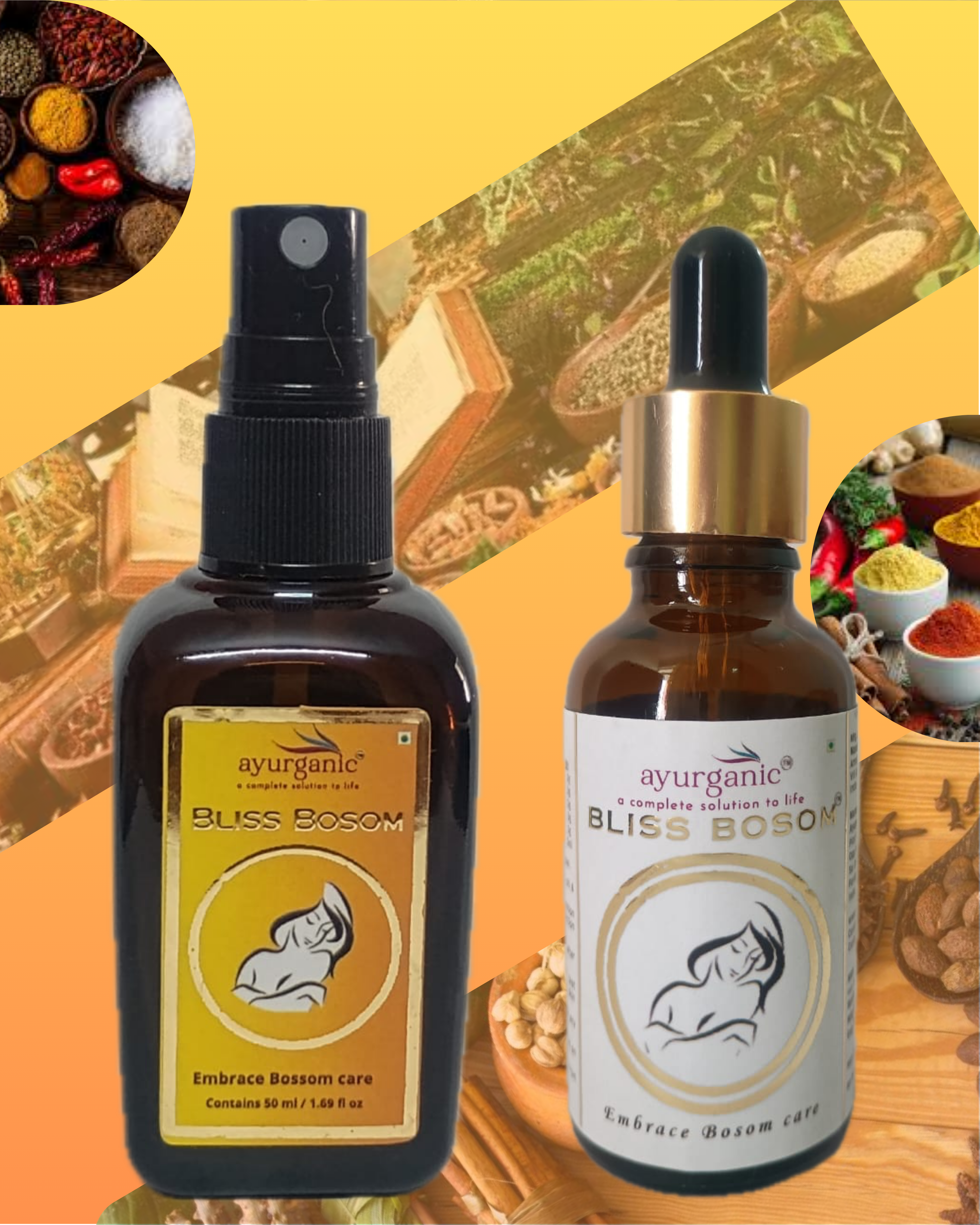 Buy Bliss Bosom 50ml (O) Mist Spray Set + Free Bliss Bosom 30ml Dropper Set I By Ayurganic  I  Ayurvedic massage oil for Girls I 