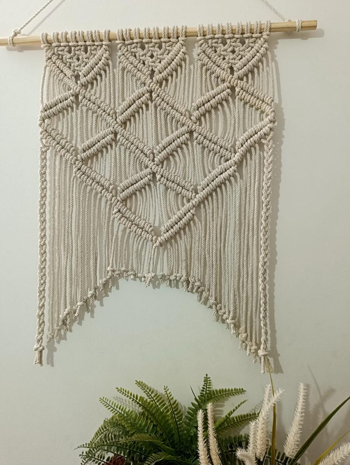 Spiral Diamond Pattern 5 mm cotton cord macrame wall hanging art | 65 Cms L, 47 Cms W | Hand made