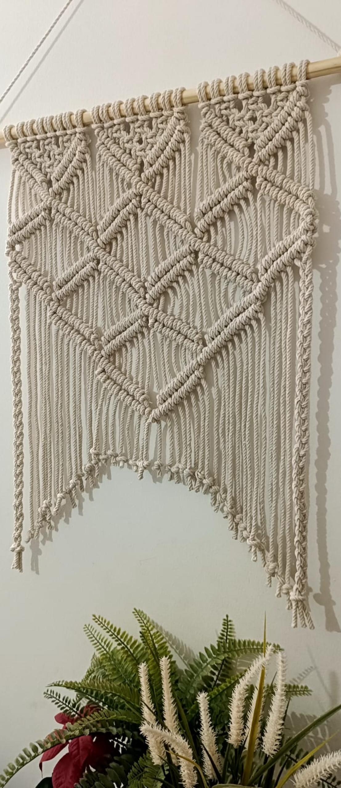 Spiral Diamond Pattern 5 mm cotton cord macrame wall hanging art | 65 Cms L, 47 Cms W | Hand made