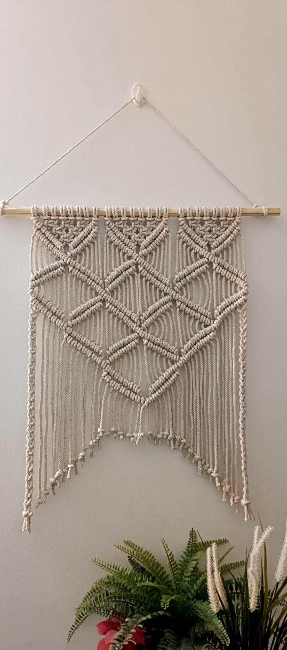 Spiral Diamond Pattern 5 mm cotton cord macrame wall hanging art | 65 Cms L, 47 Cms W | Hand made