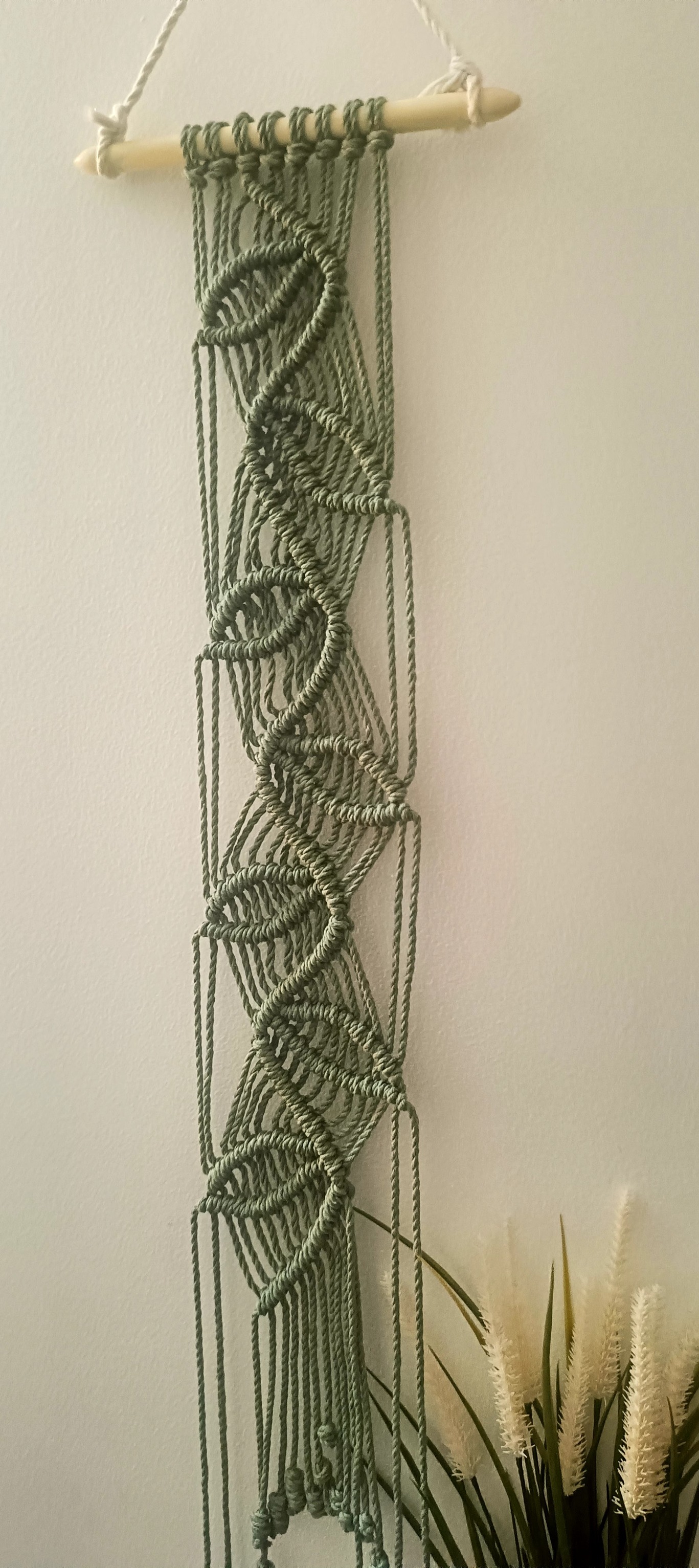 Macrame narrow knotted leaves wall hanging 