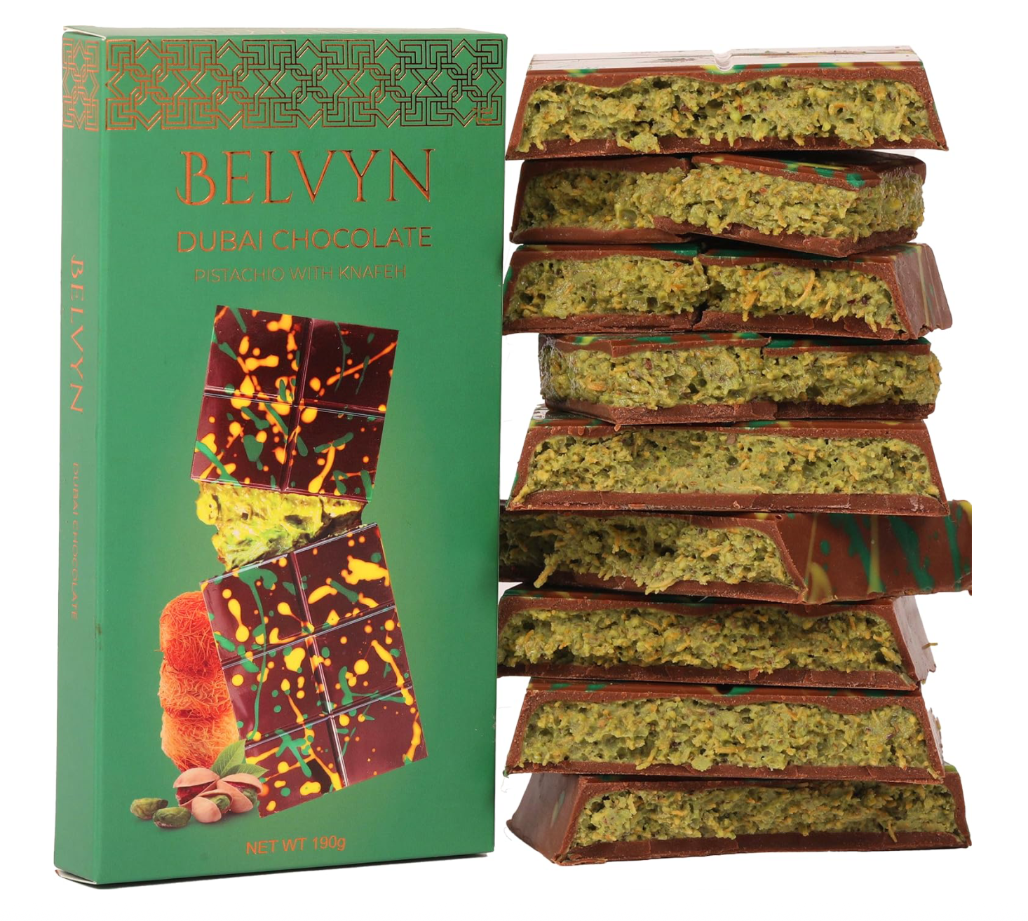 Belvyn Dubai Chocolate Bar Pistachio Deluxe 7 oz Bar